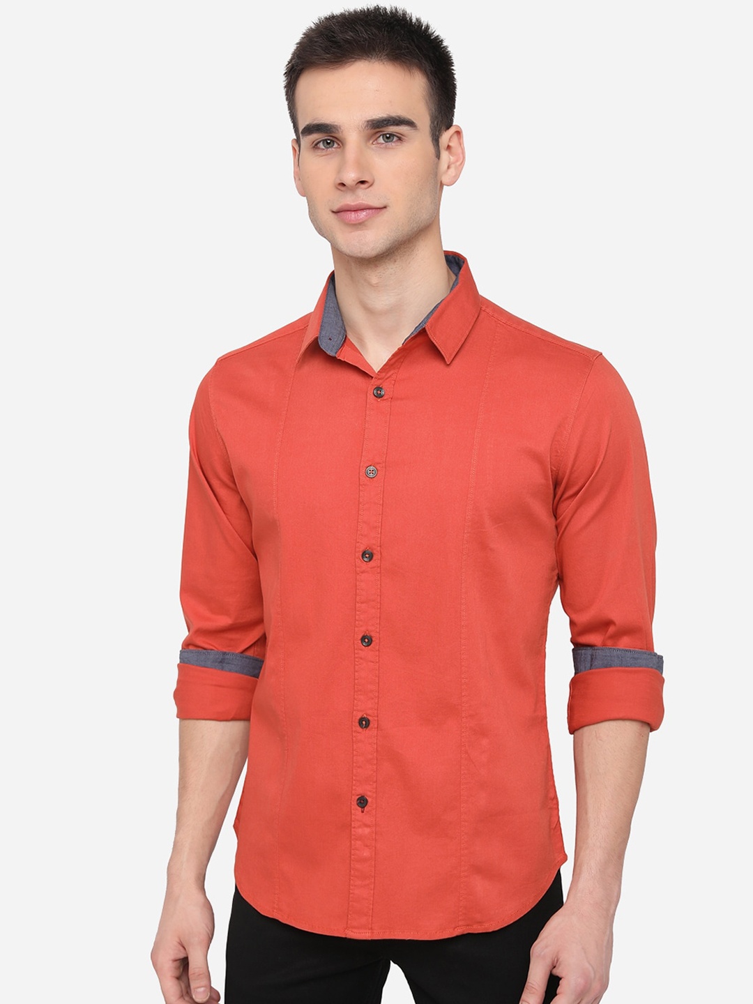 

Greenfibre Men Orange Slim Fit Casual Shirt