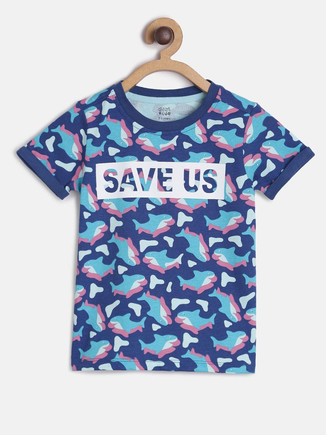 

MINI KLUB Boys Navy Blue Printed Raw Edge T-shirt