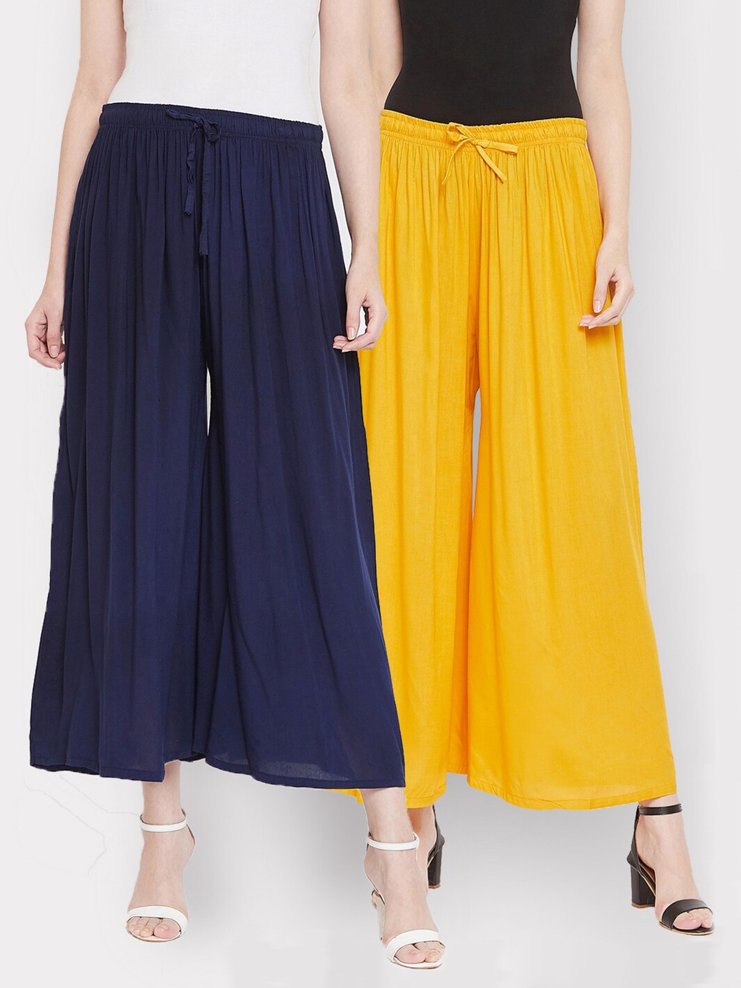

Castle Women Pack of 2 Navy Blue & Yellow Flared Palazzos, Mustard