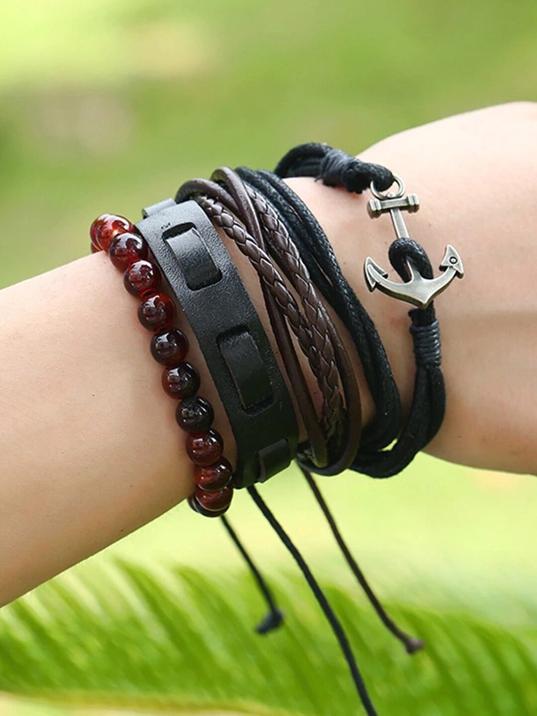 

Shining Diva Fashion Women Set of 4 Black Red Multistrand Bracelets