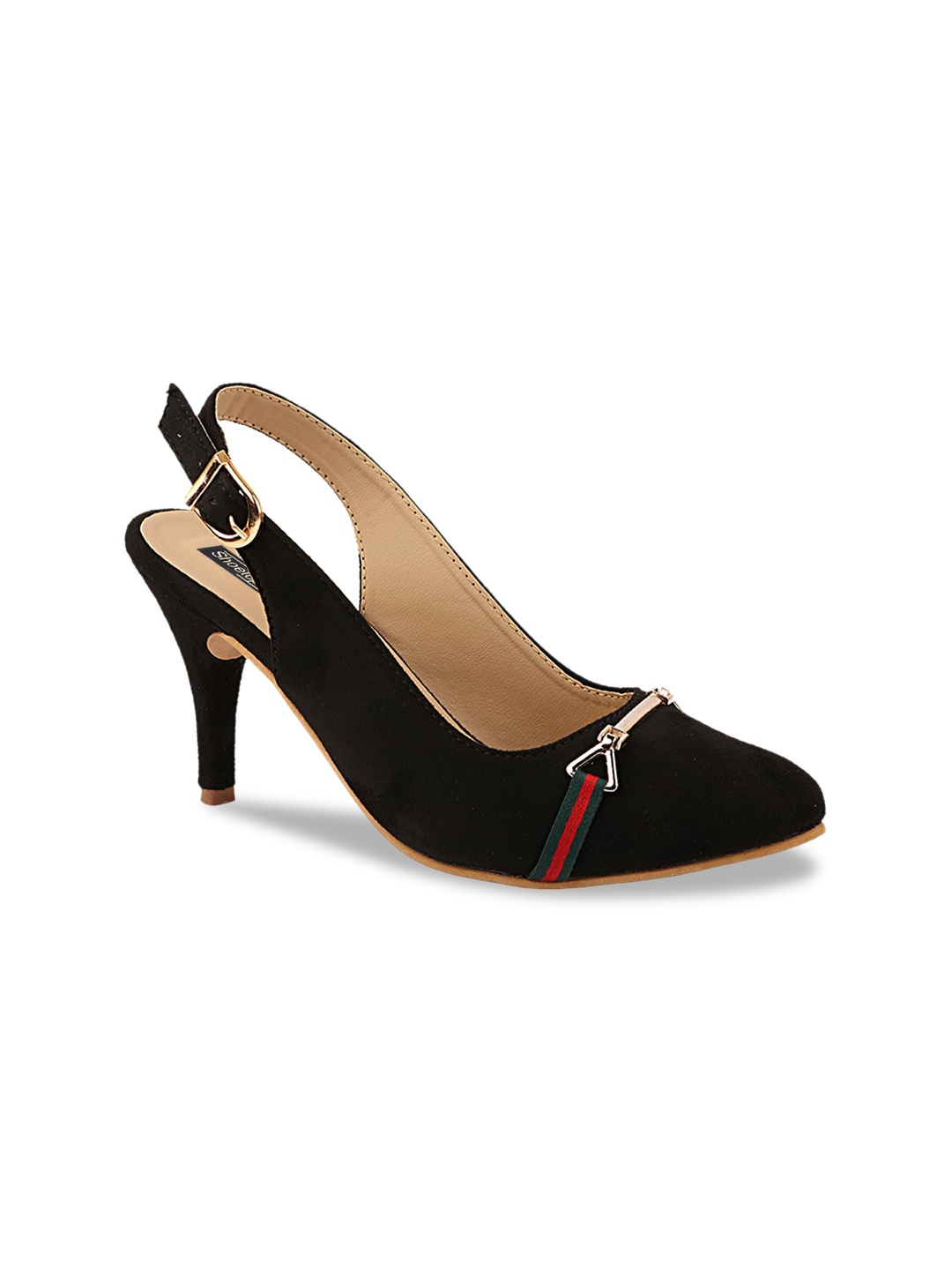 

Shoetopia Women Black Striped Suede Stiletto Pumps