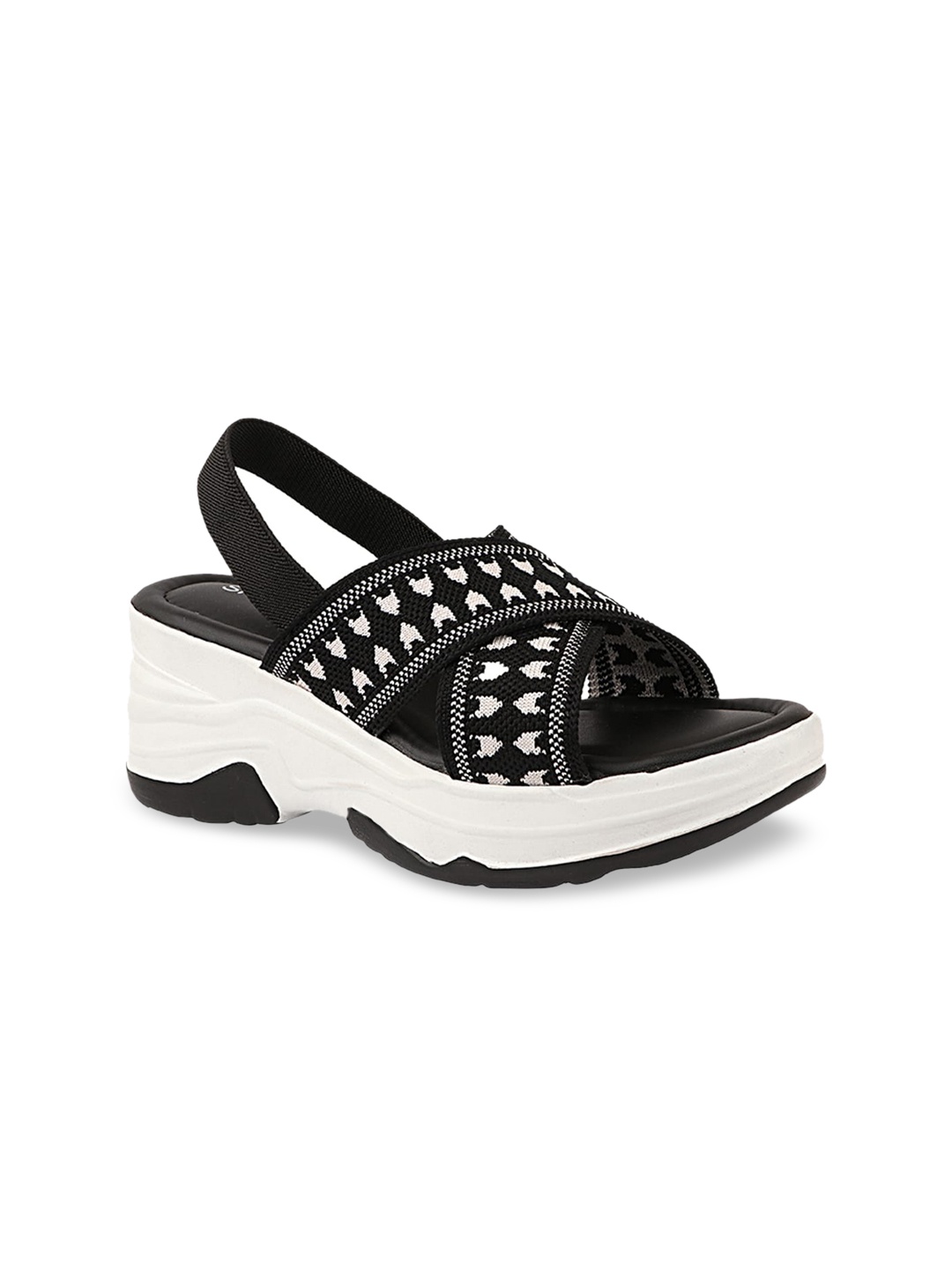 

Shoetopia Black Woven Design Open-Toe Platform Sandals