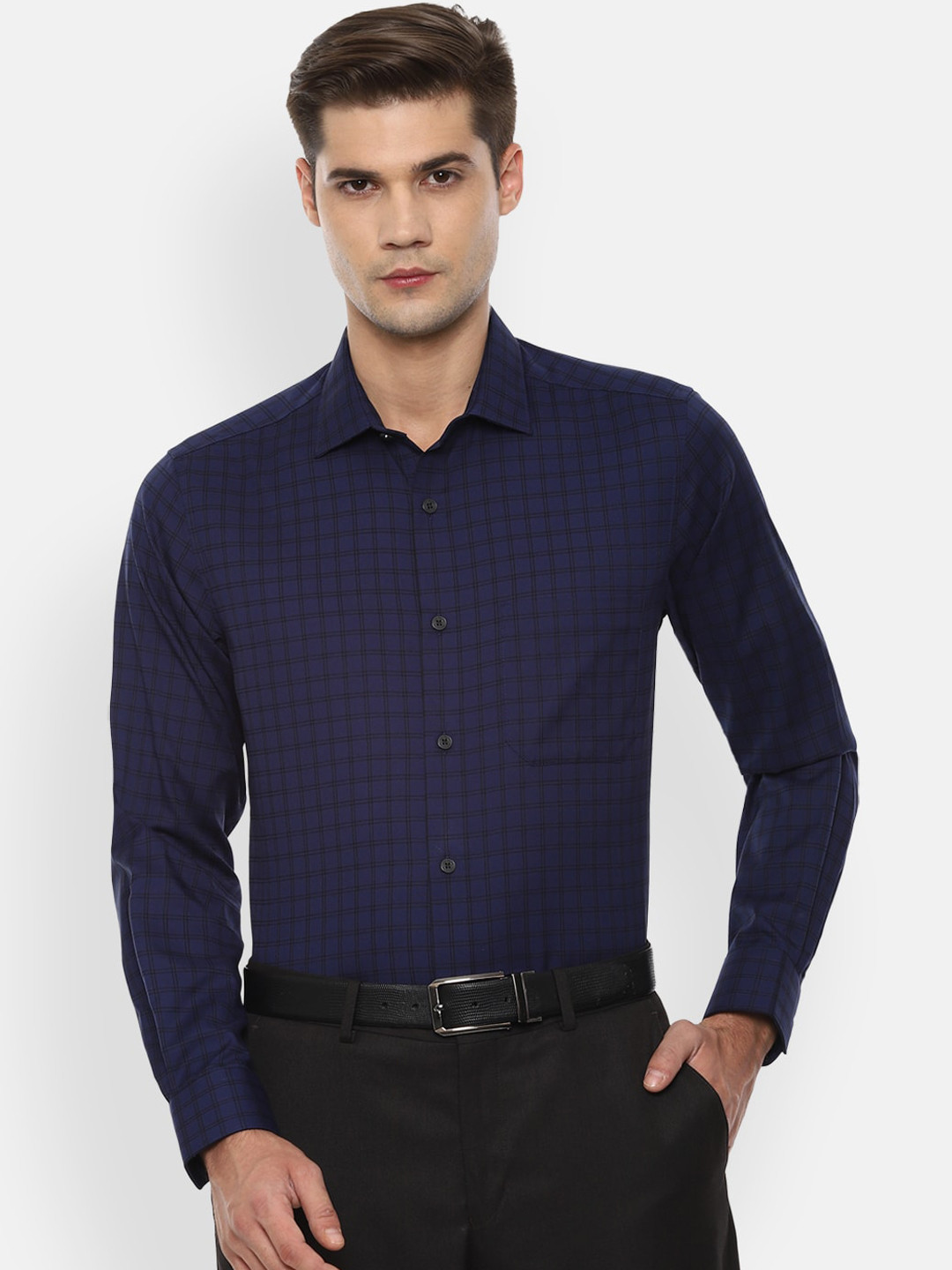 

Louis Philippe Men Navy Blue Slim Fit Checked Casual Shirt