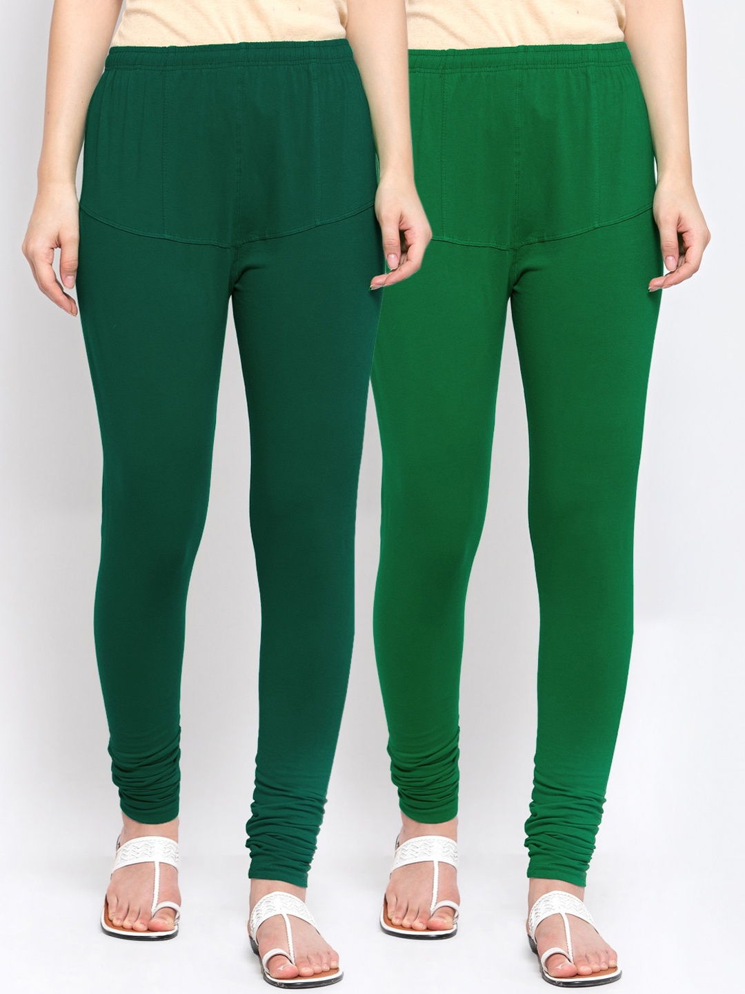 

KLOTTHE Women Pack Of 2 Solid Cotton Churidar-Length Leggings, Green
