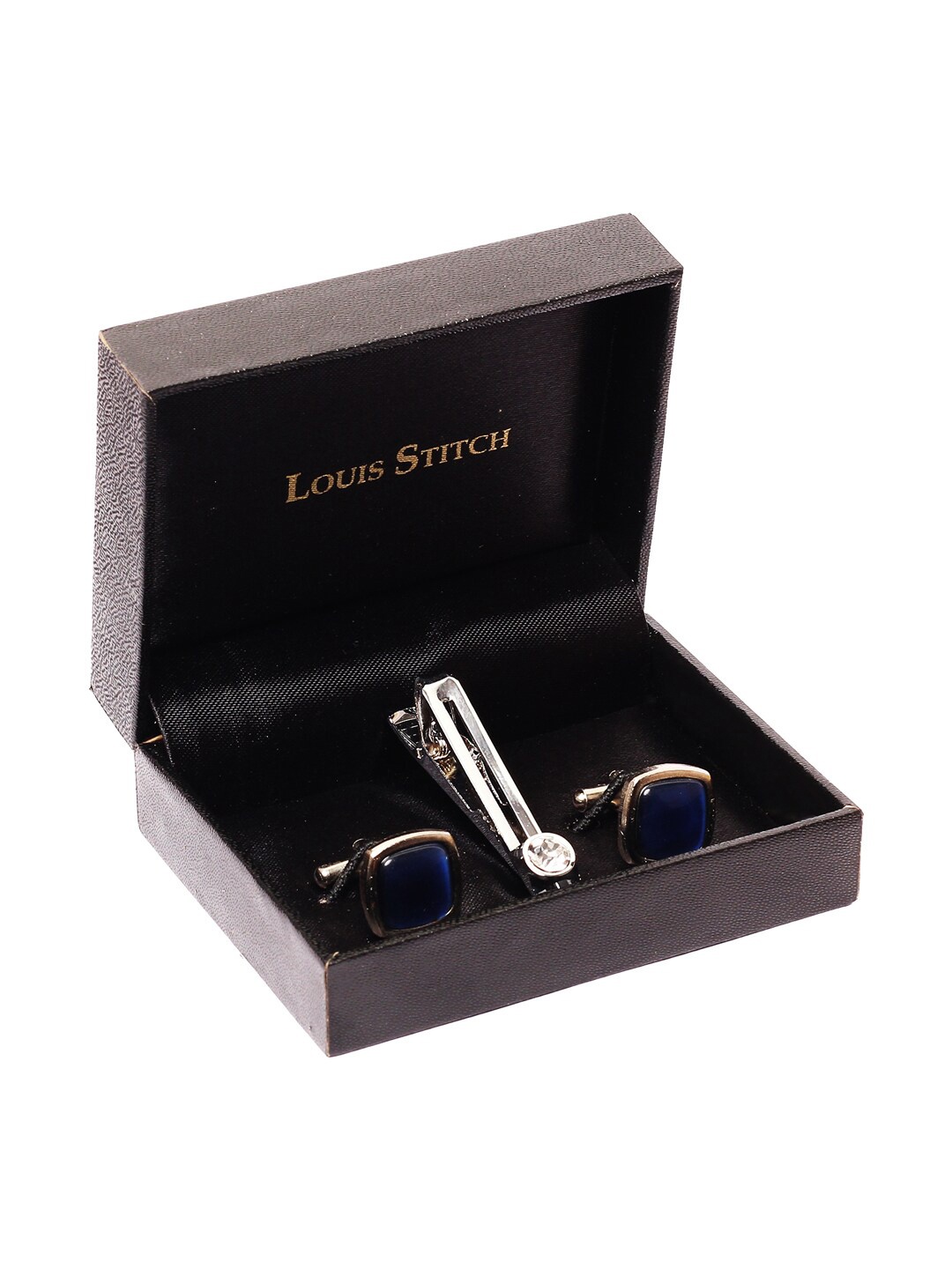 

LOUIS STITCH Men Set of Stone Studded Tie Pin & Cufflinks, Silver