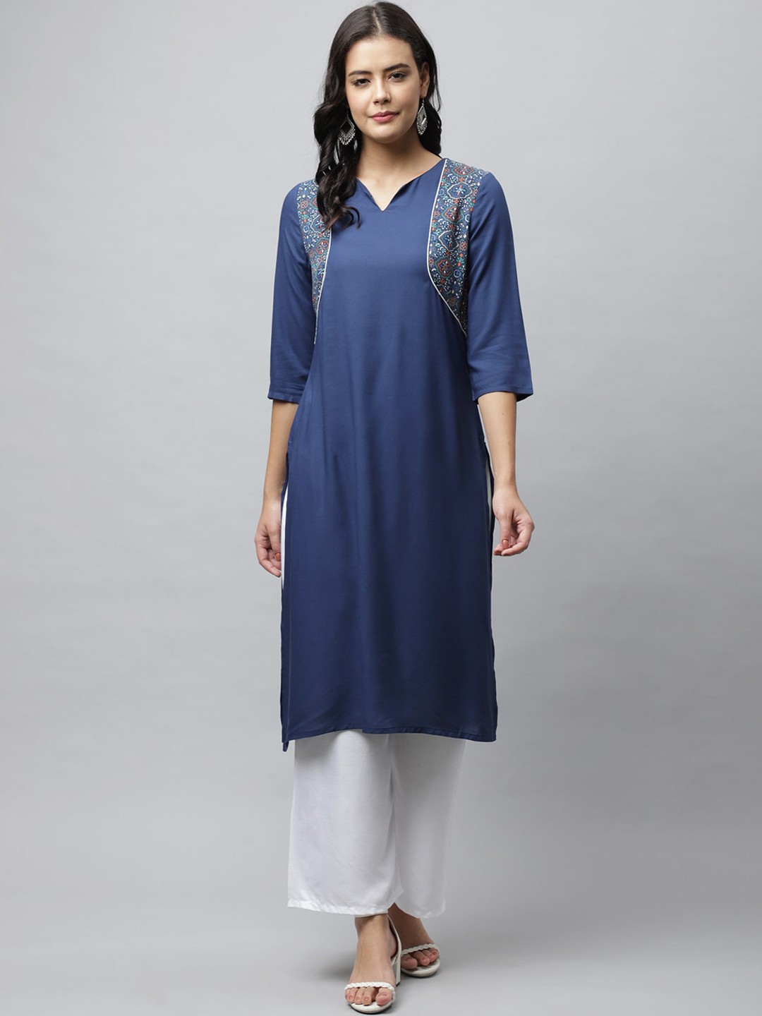 

HERE&NOW Women Blue Straight Kurta