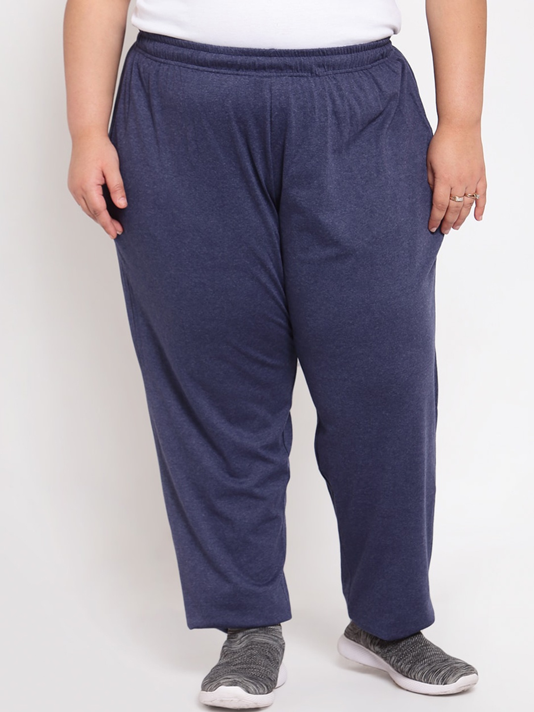 

plusS Women Navy Blue Solid Straight-Fit Cotton Track Pants