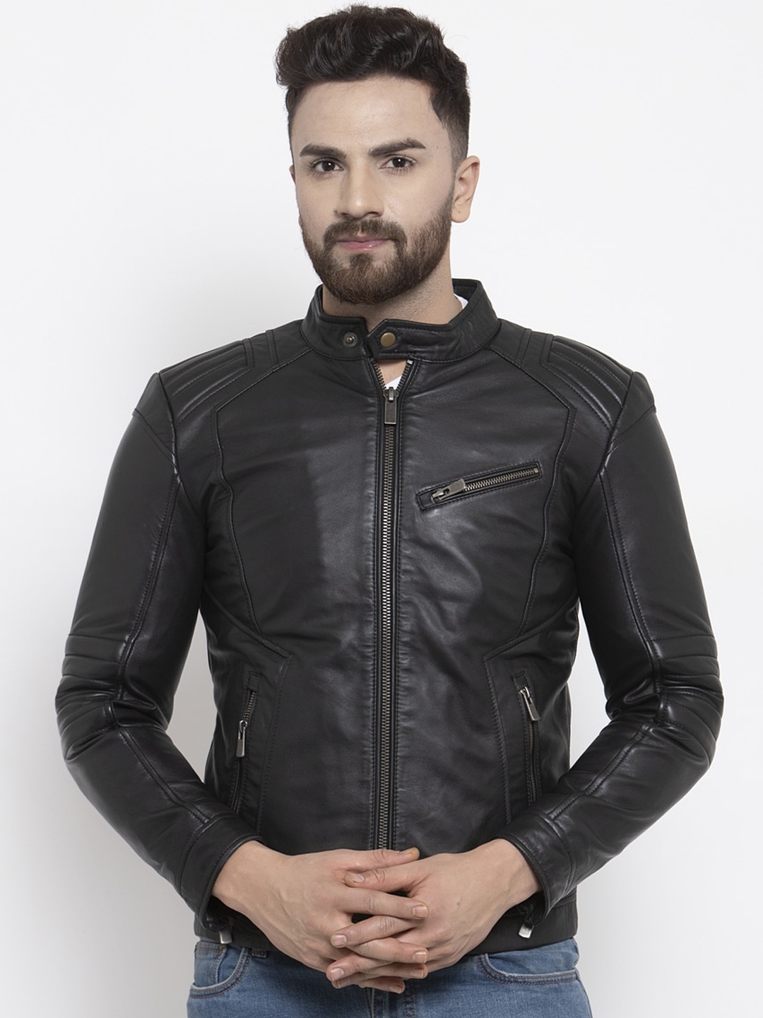 

WELBAWT Men Black Leather Lightweight e-Dry Technology Biker Jacket