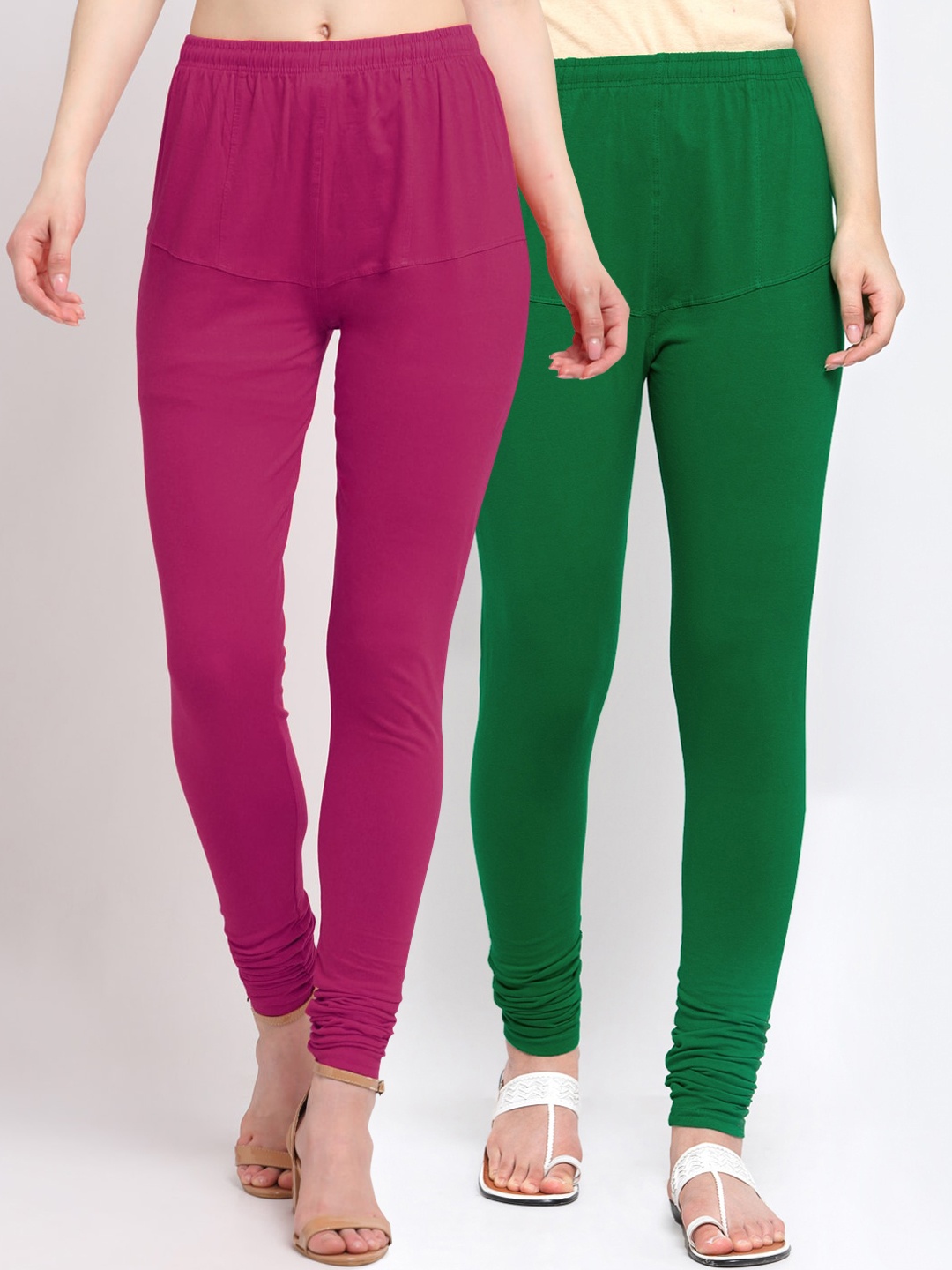 

KLOTTHE Women Pack Of 2 Solid Cotton Churidar-Length Leggings, Magenta
