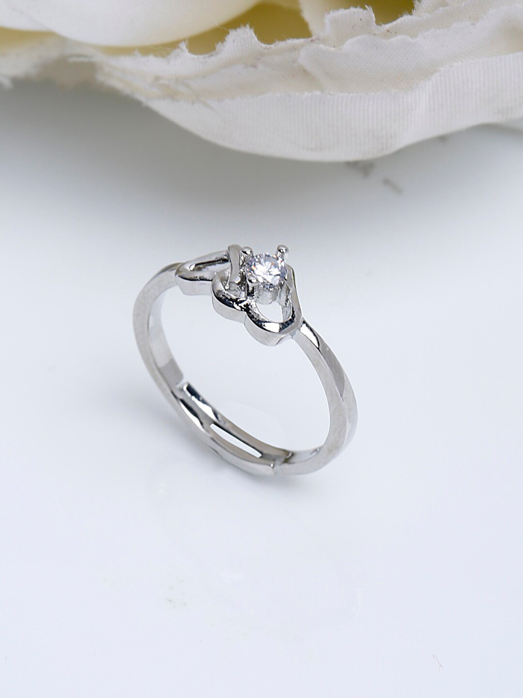 

Shining Diva Fashion Women Platinum-Plated Silver-Toned White CZ-Studded Adjustable Finger Ring