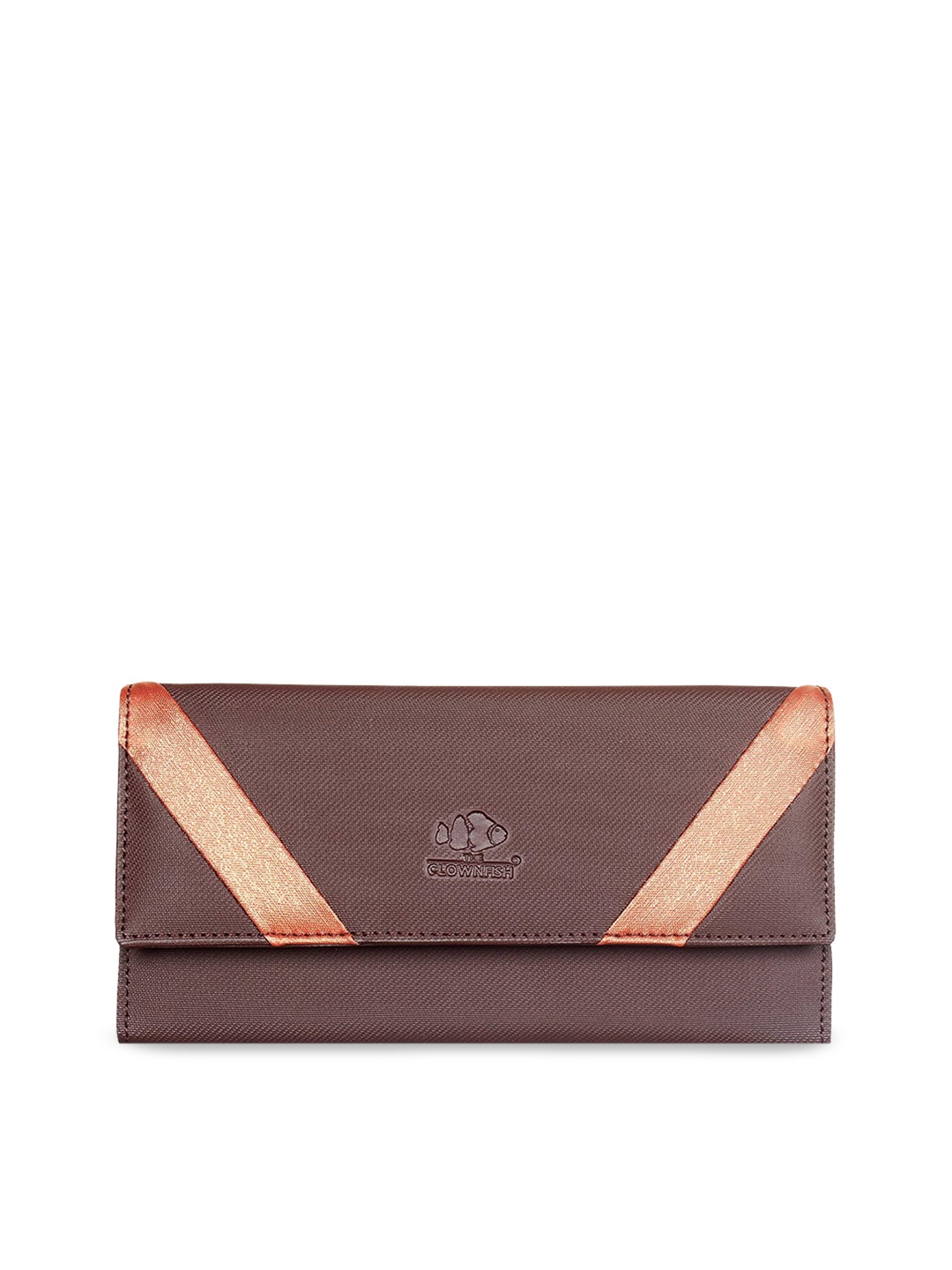 

THE CLOWNFISH Valentina Brown & Gold-Toned Colourblocked Synthetic Leather Envelope