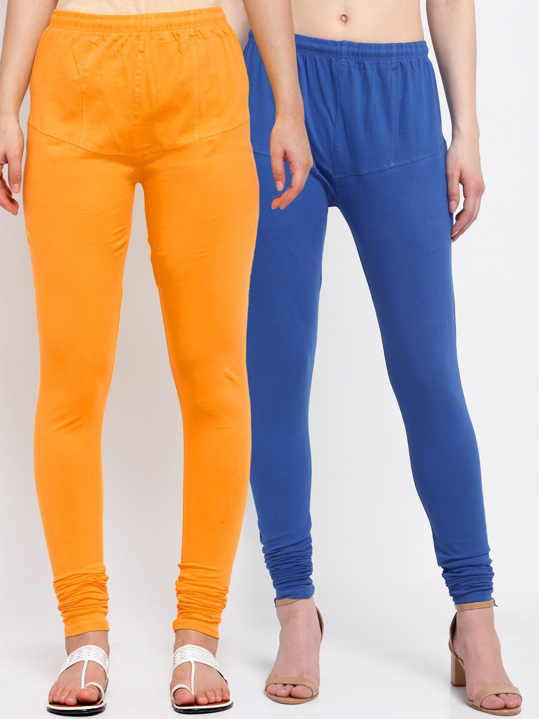 

KLOTTHE Women Pack Of 2 Solid Churidar-Length Cotton Leggings, Yellow