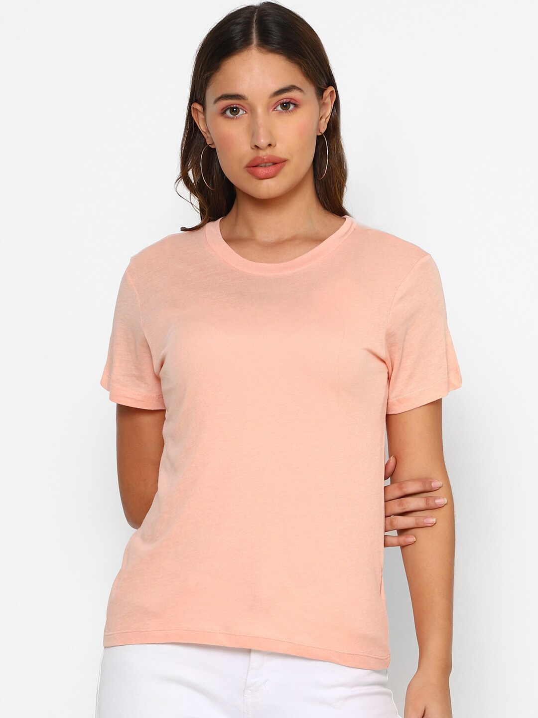 FOREVER 21 Women Pink Slim Fit T-shirt