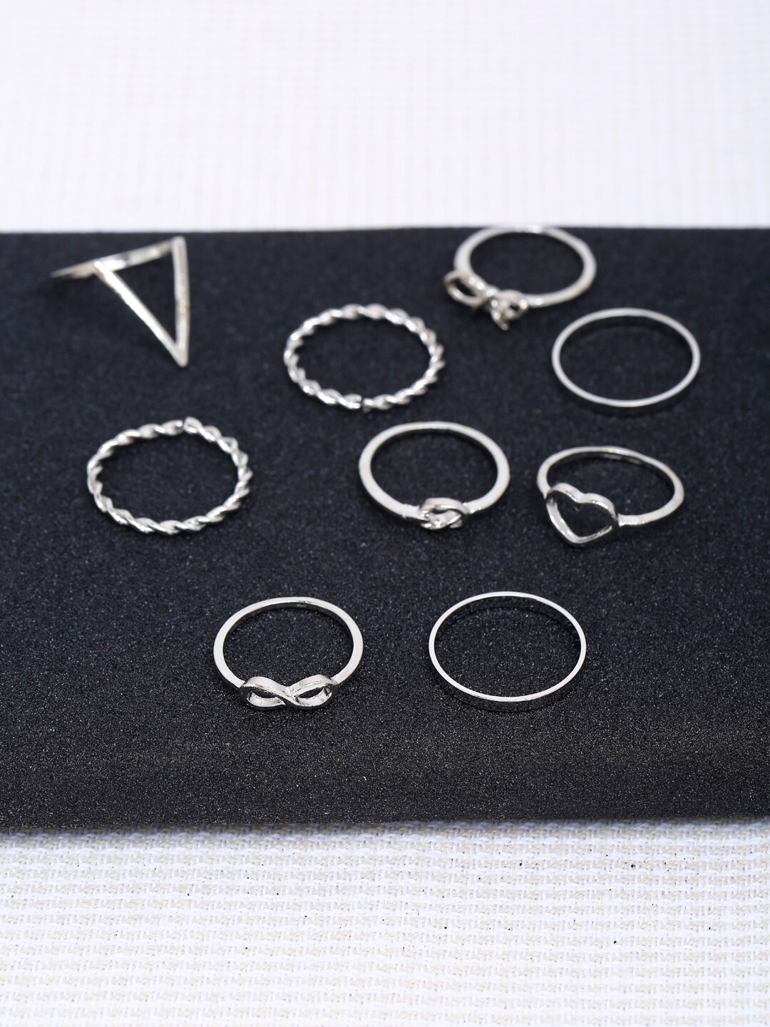 

Shining Diva Fashion Set Of 9 Oxidised Silver-Plated Finger Ring