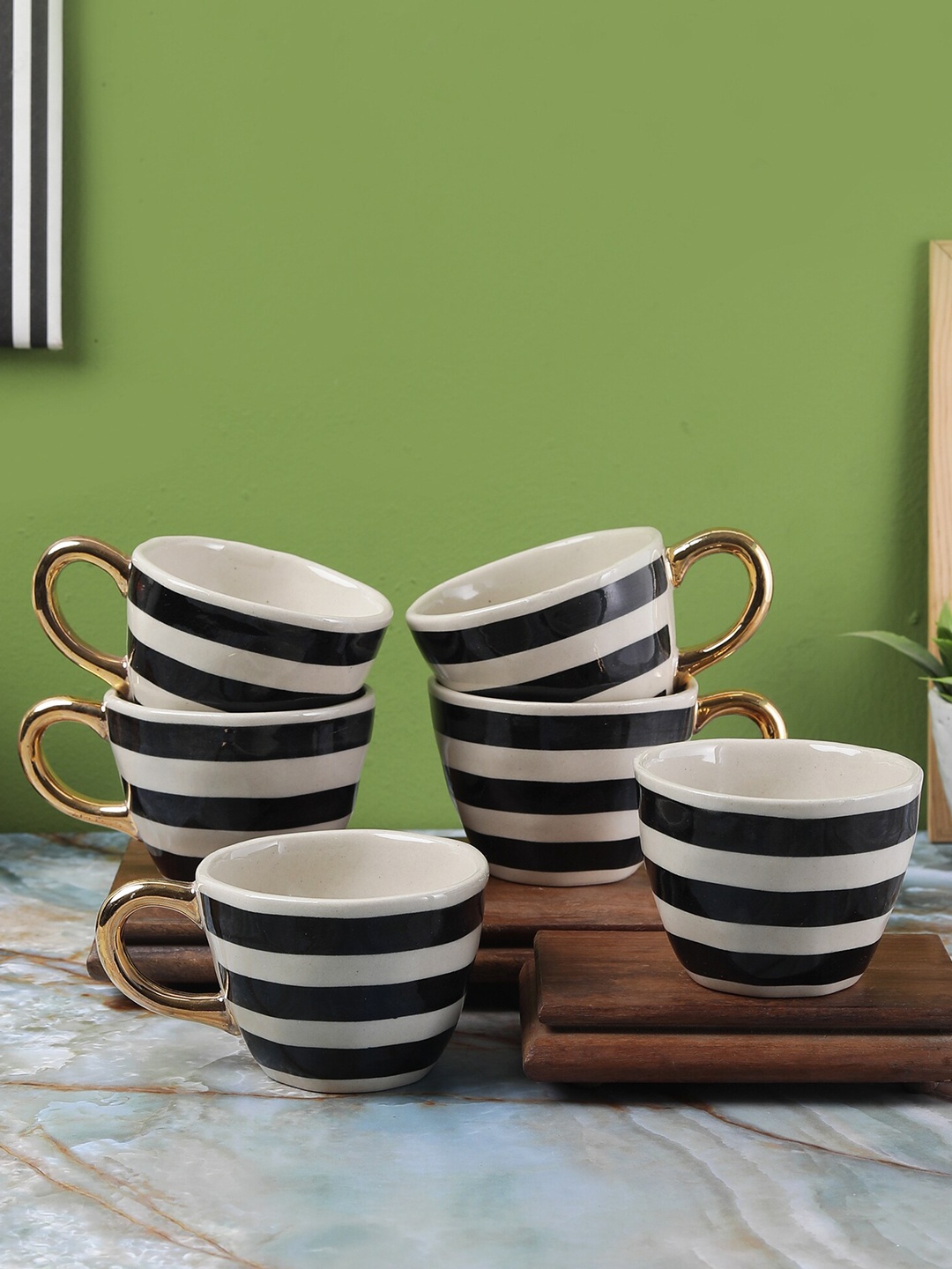 

The Decor Mart White & Black Printed 6-Pieces Ceramic Glossy Cups Set