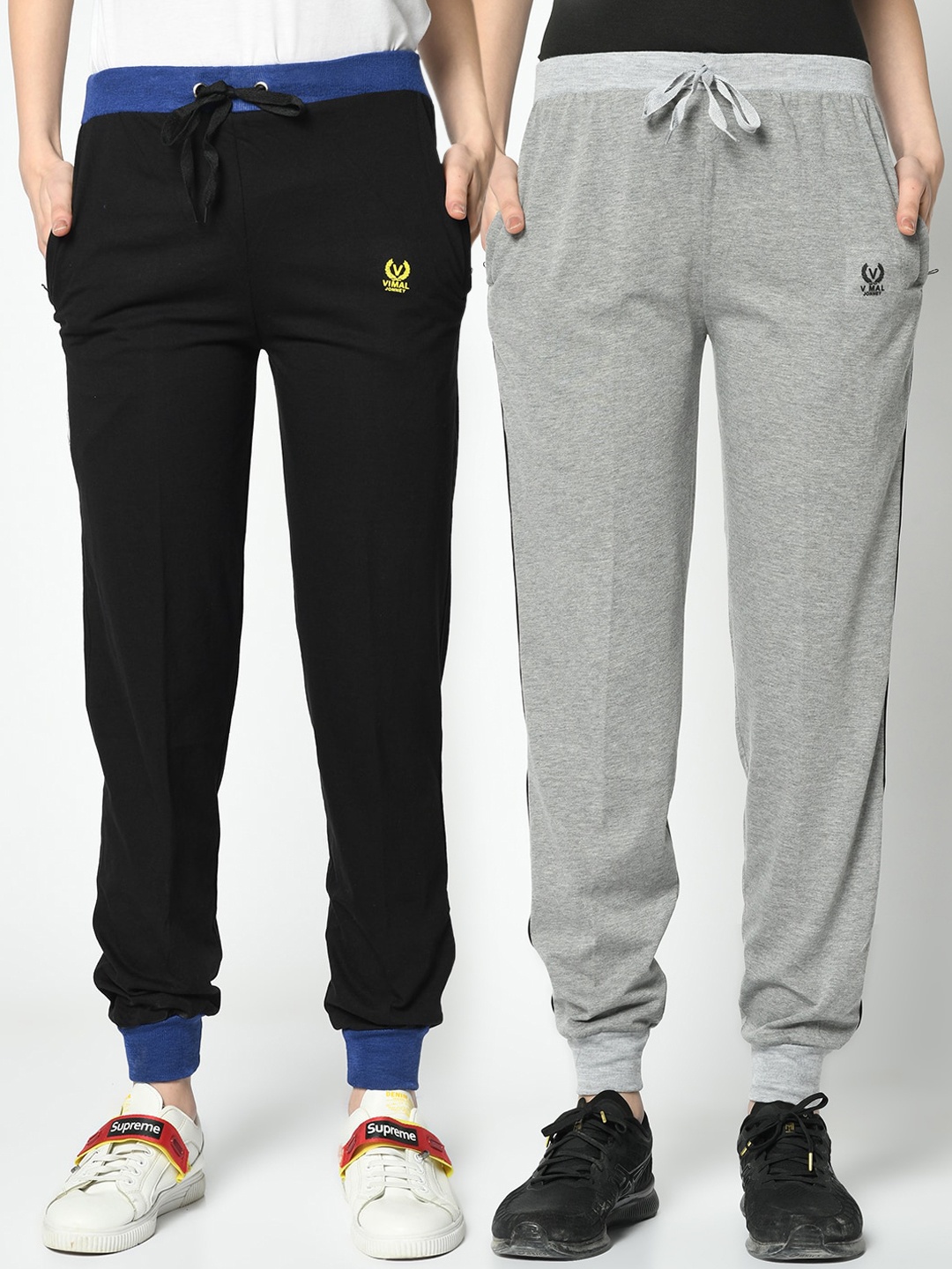 

VIMAL JONNEY Women Pack Of 2 Solid Joggers, Black