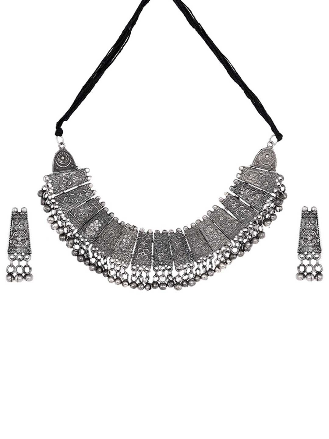

TEEJH Oxidised Silver-Plated Beaded Jewellery Set