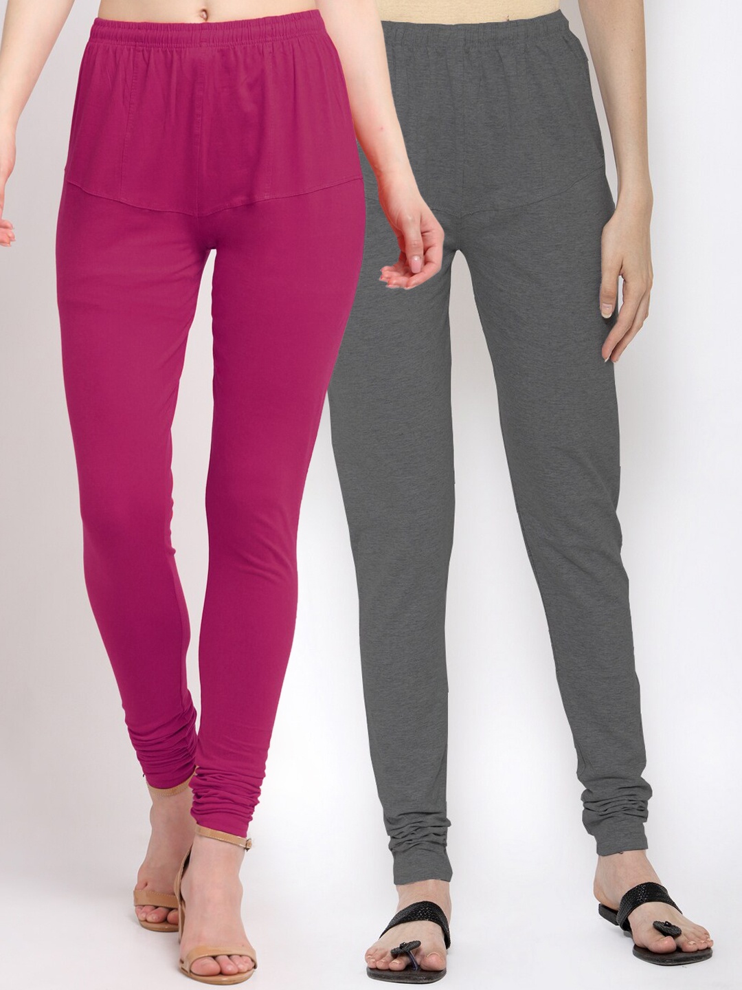 

KLOTTHE Women Pack Of 2 Solid Cotton Churidar-Length Leggings, Magenta