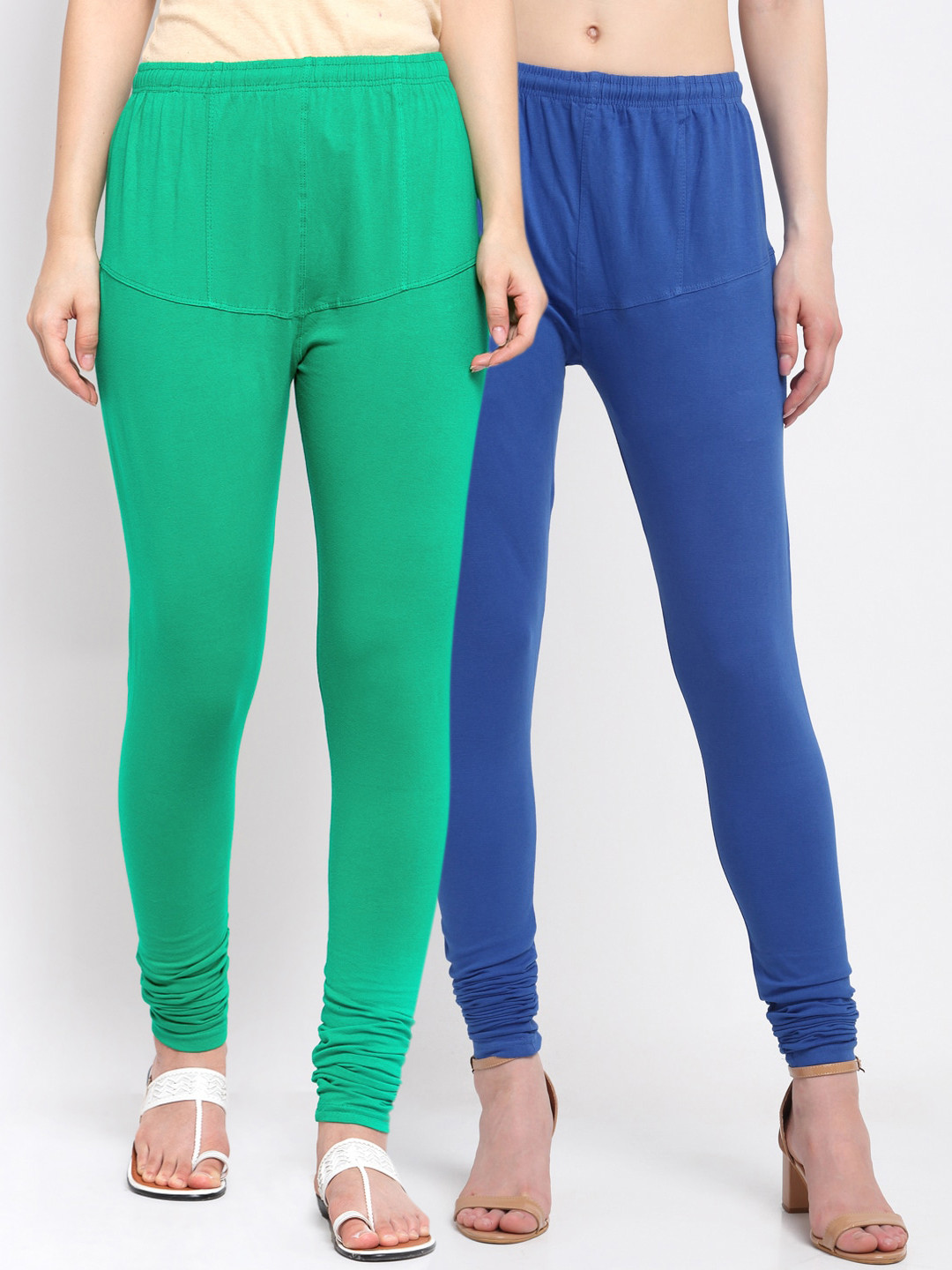 

KLOTTHE Women Pack Of 2 Solid Cotton Churidar-Length Leggings, Sea green