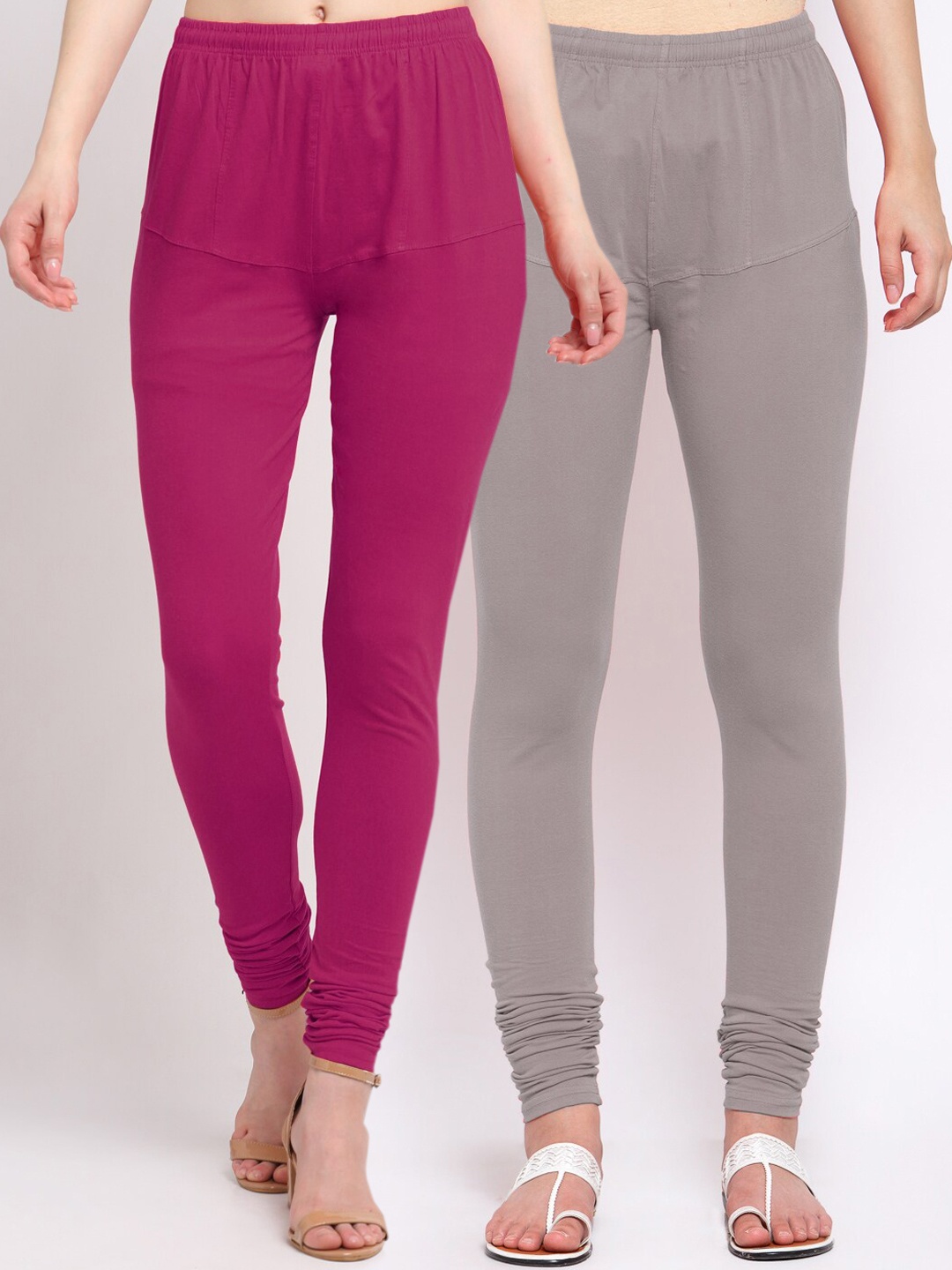 

KLOTTHE Women Pack Of 2 Solid Churidar-Length Cotton Leggings, Magenta