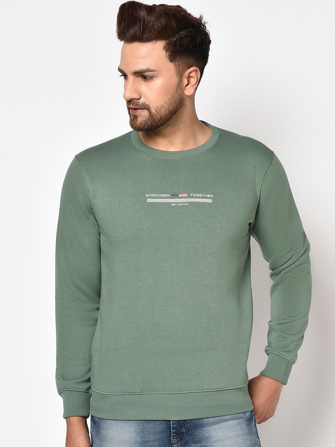 

Octave Men Olive Green Solid Sweatshirt