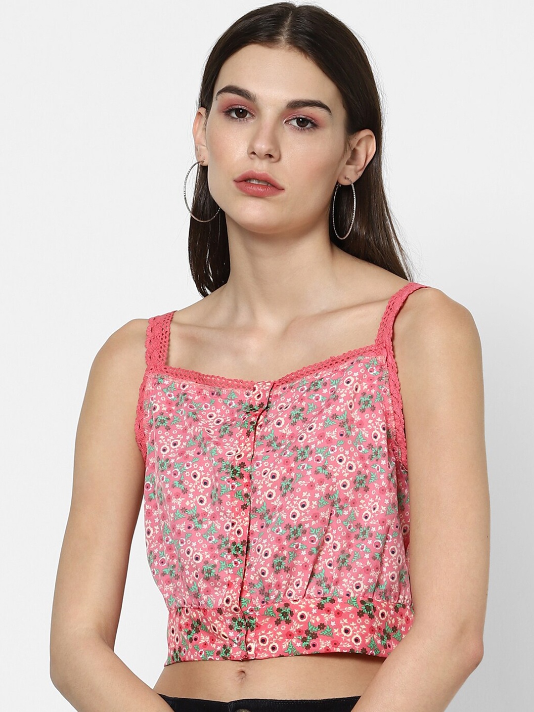 

FOREVER 21 Pink Floral Regular Crop Top