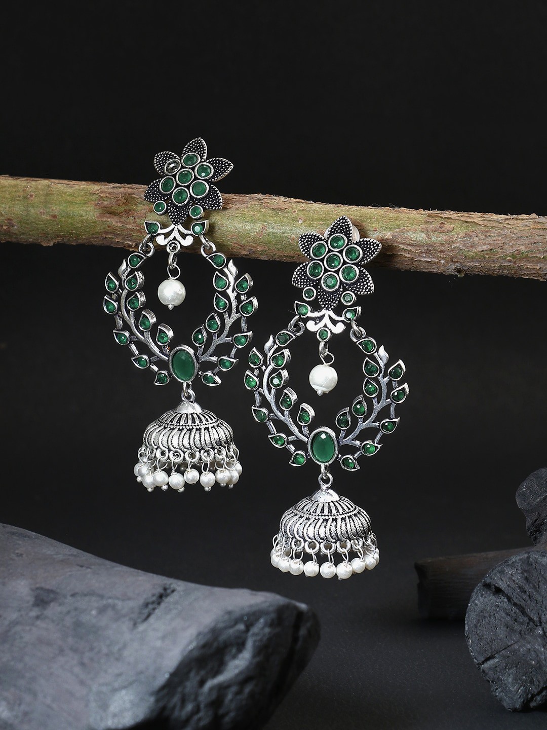 

Adwitiya Collection Women Silver-Toned Silver-Plated Contemporary Jhumkas Earrings