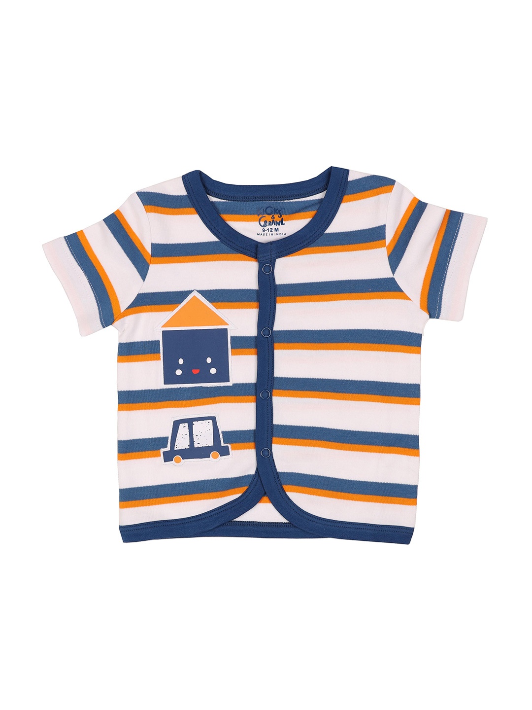 

KICKS & CRAWL Boys Navy Blue Striped V-Neck T-shirt