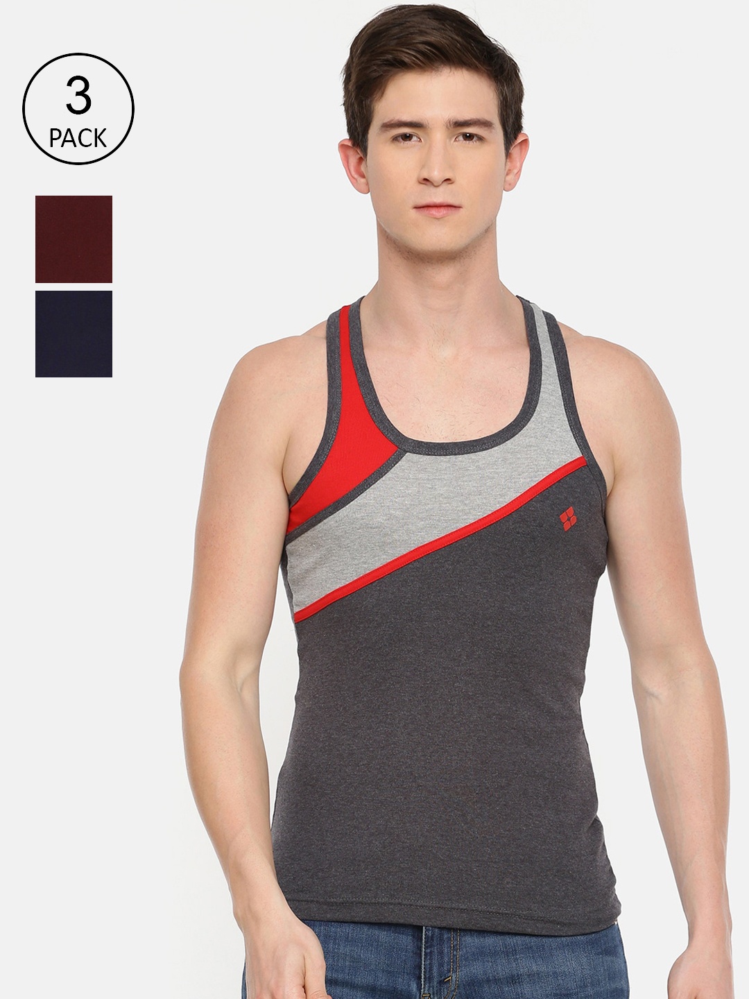 

Dollar Bigboss Men Pack of 3 Cotton Racerback Styled Gym Vest MBB-19-R2-BB19-PO3-CO2, Assorted