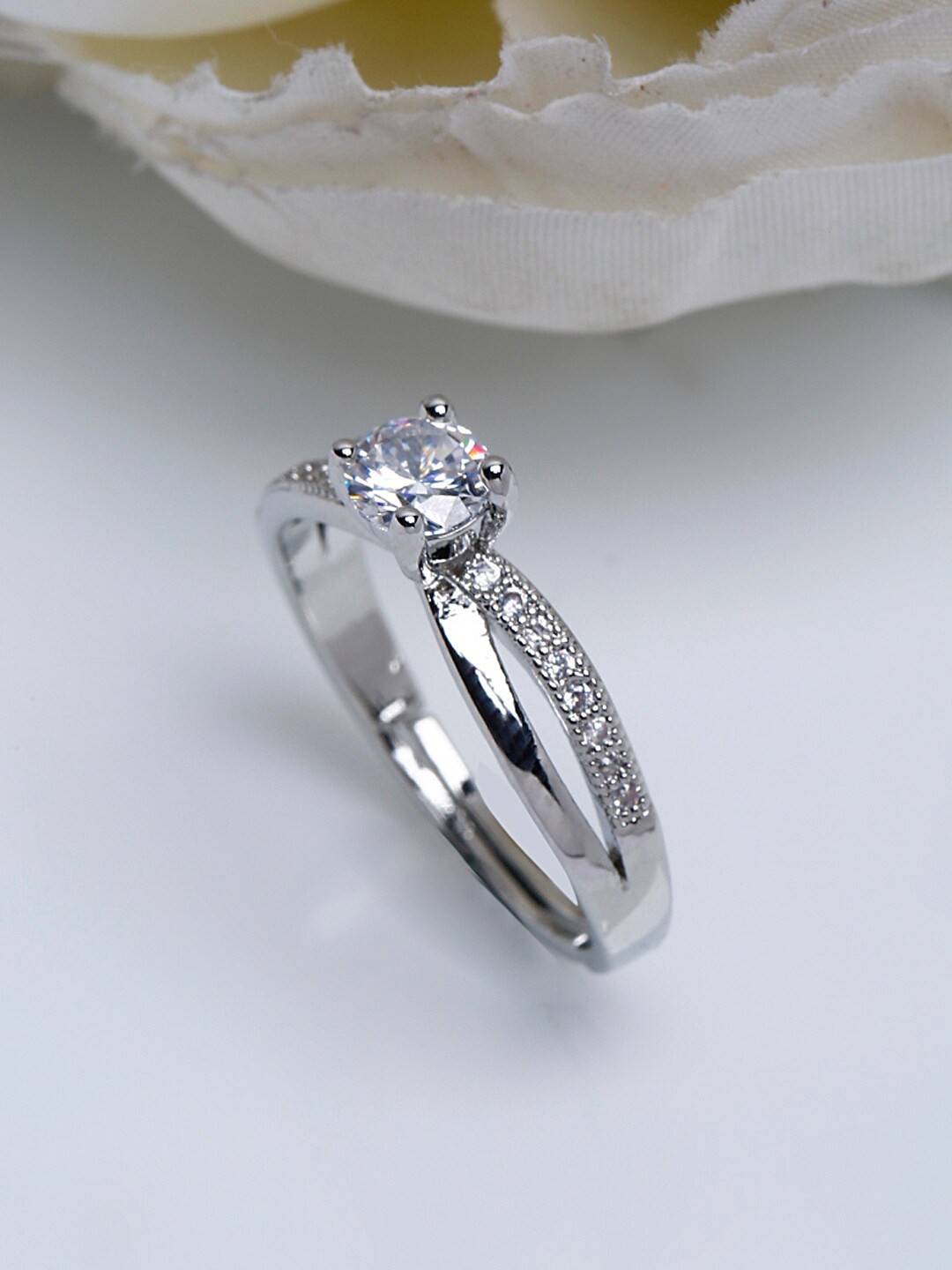 

Shining Diva Fashion Silver-Toned White CZ-Studded Platinum-Plated Adjustable Finger Ring