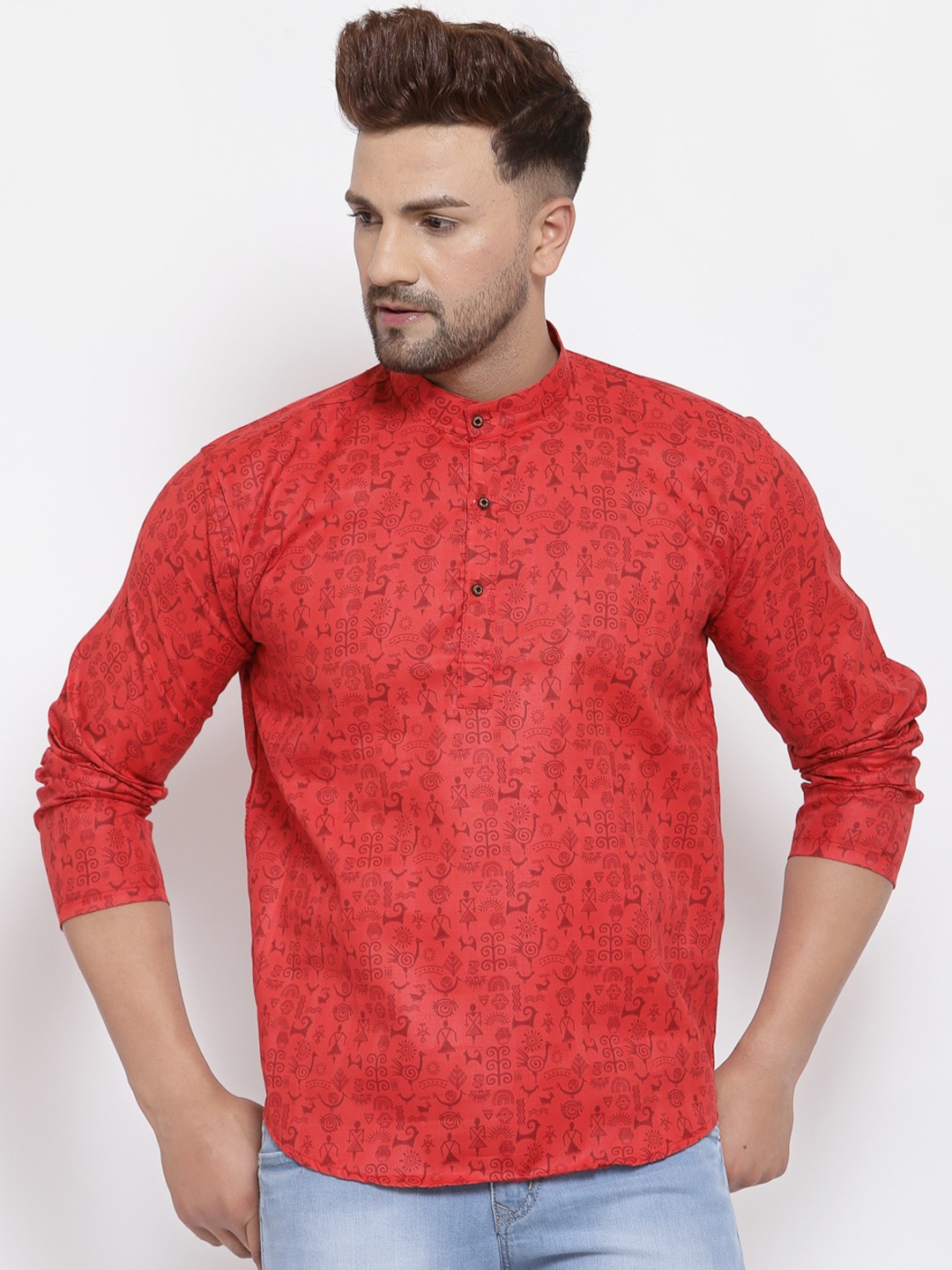 

MAXENCE Men Red Printed Kurta