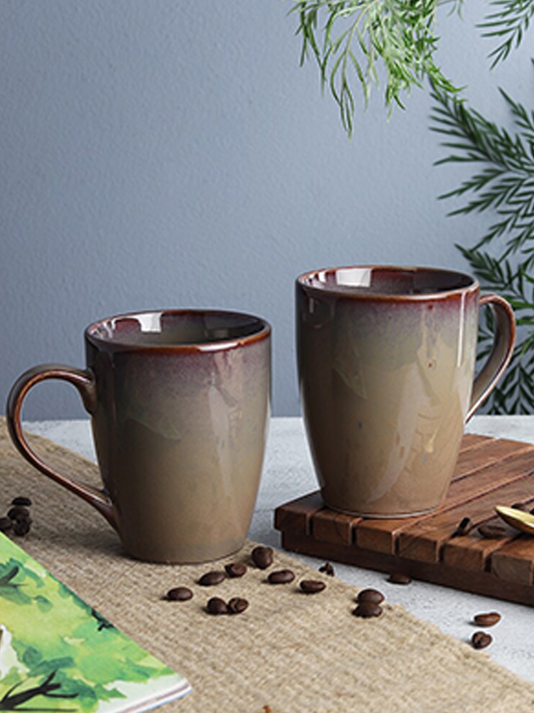 

The Decor Mart Set Of 2 Grey & Maroon Printed Ceramic Glossy Mugs