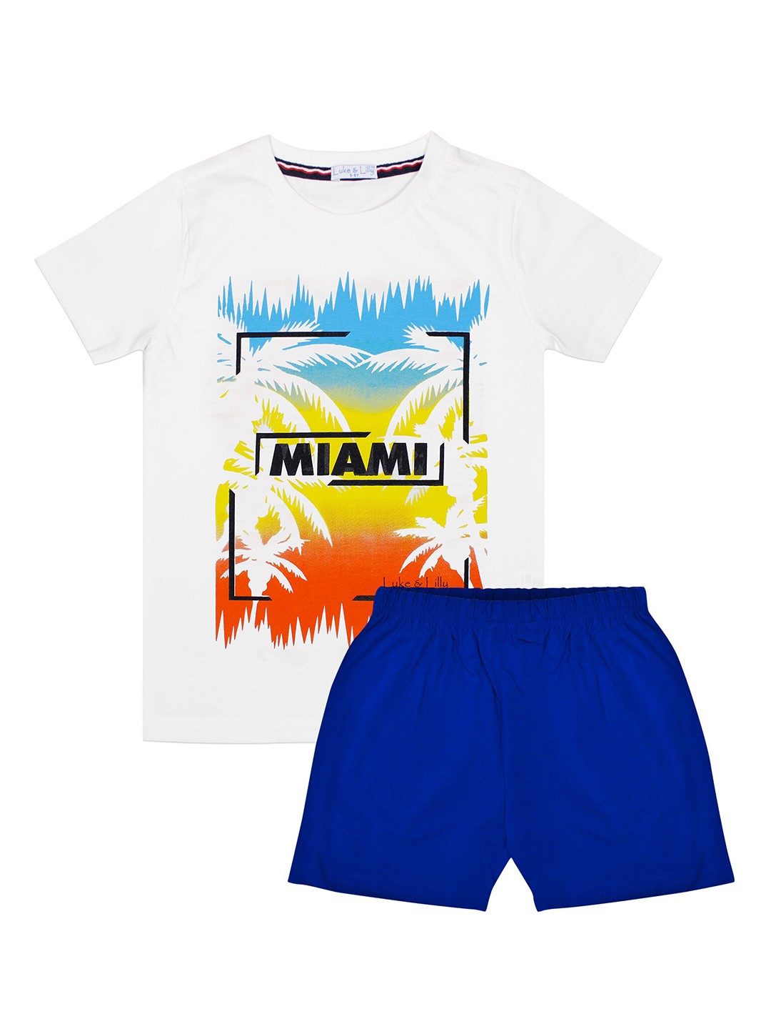 

Luke & Lilly Boys White & Blue Printed T-shirt with Shorts