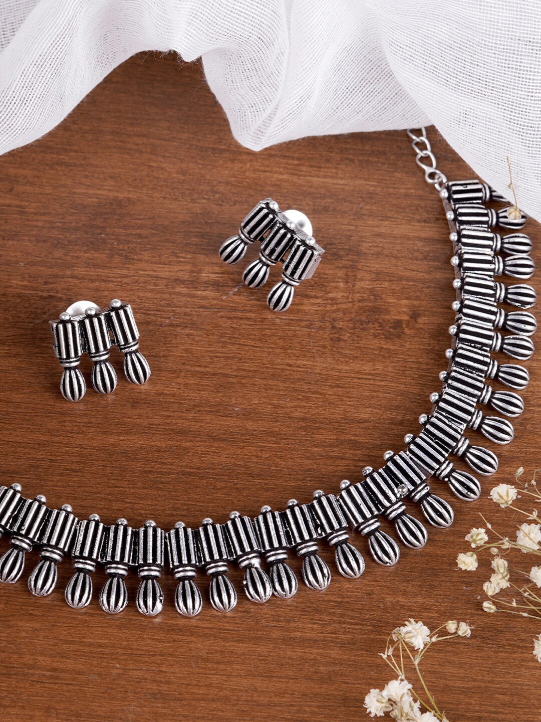 

TEEJH Oxidised Silver-Plated Jewellery Set