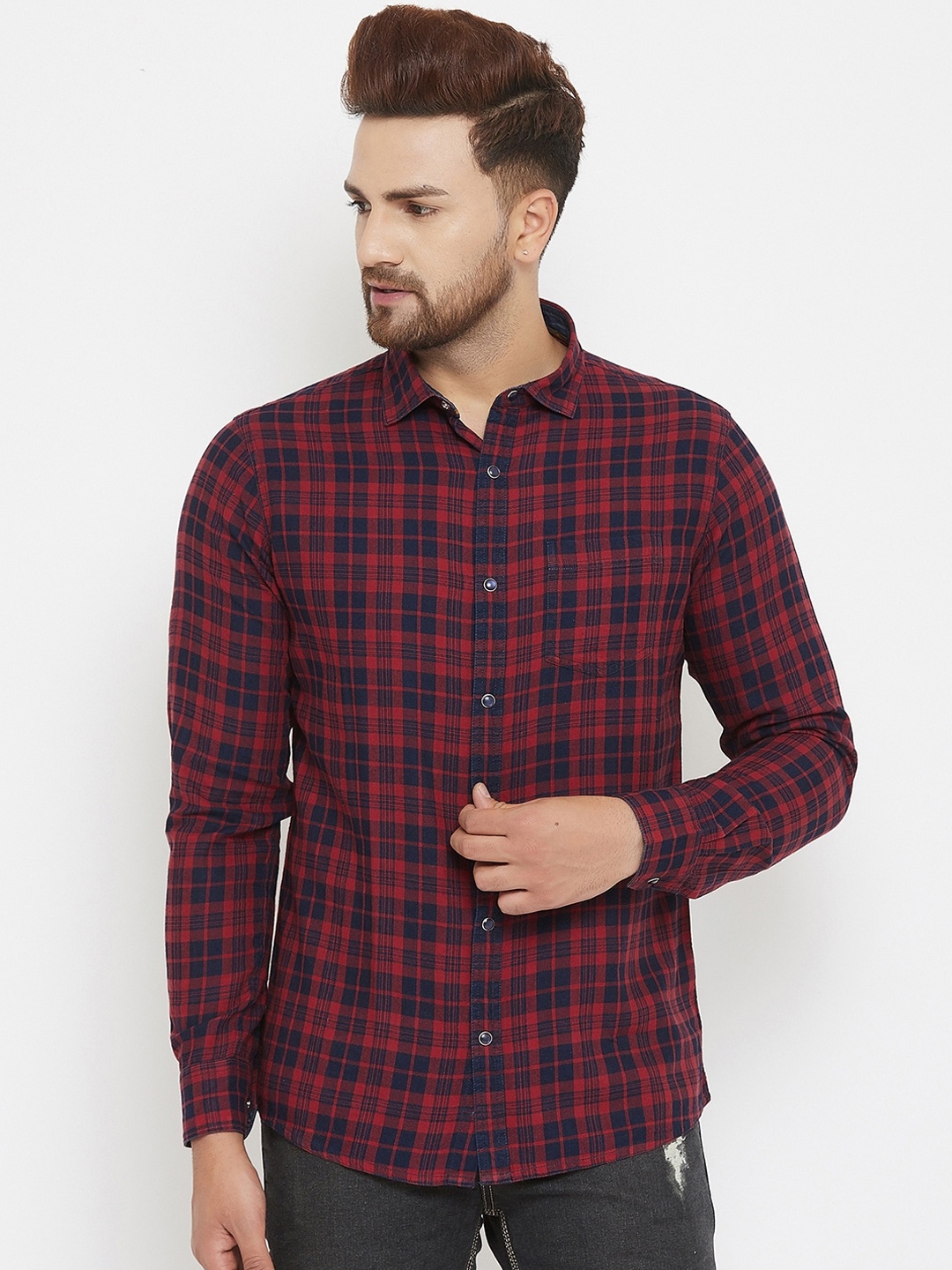 

Canary London Men Red Smart Slim Fit Checked Casual Shirt