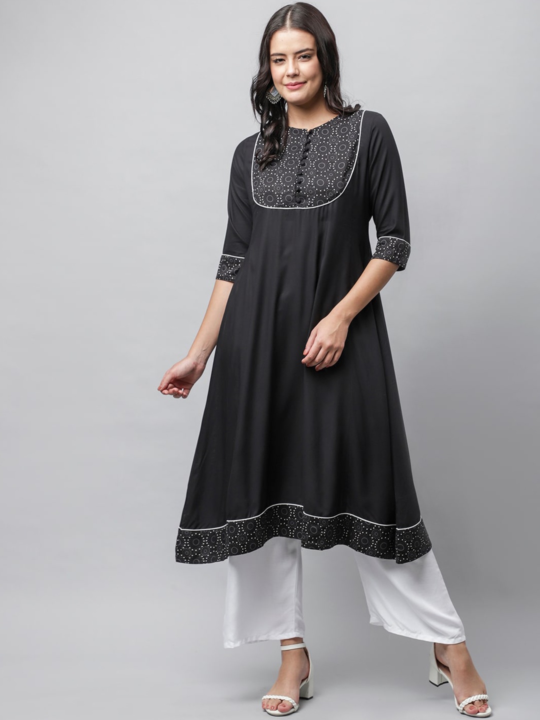 

HERE&NOW Women Black & White Yoke Design Anarkali Kurta