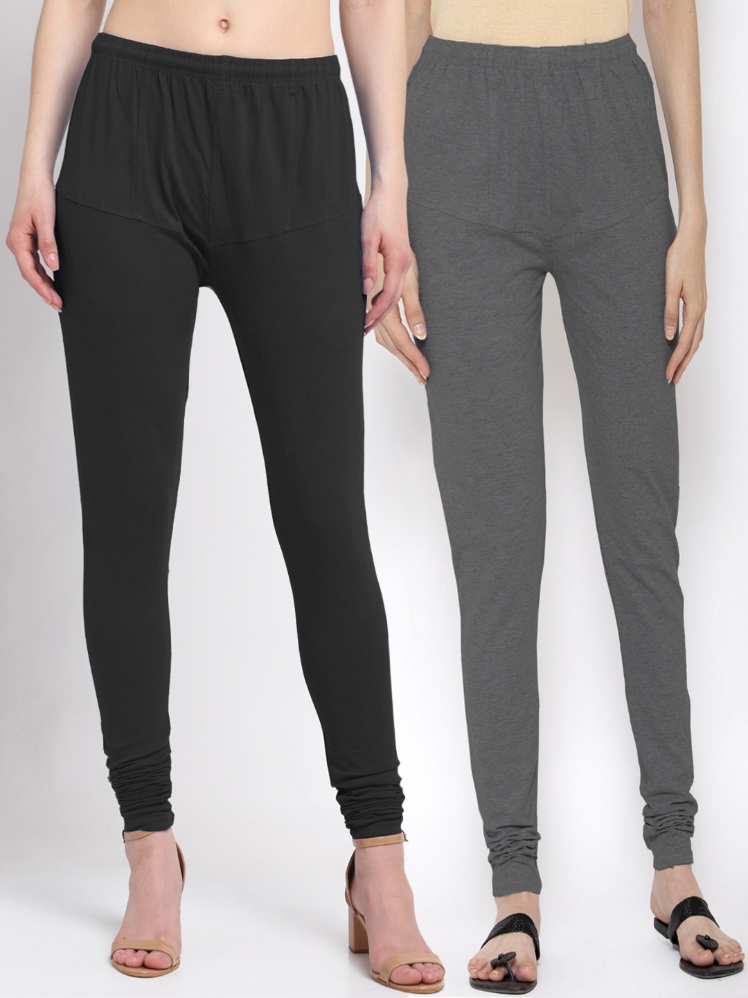 

KLOTTHE Women Pack Of 2 Solid Churidar-Length Cotton Leggings, Black