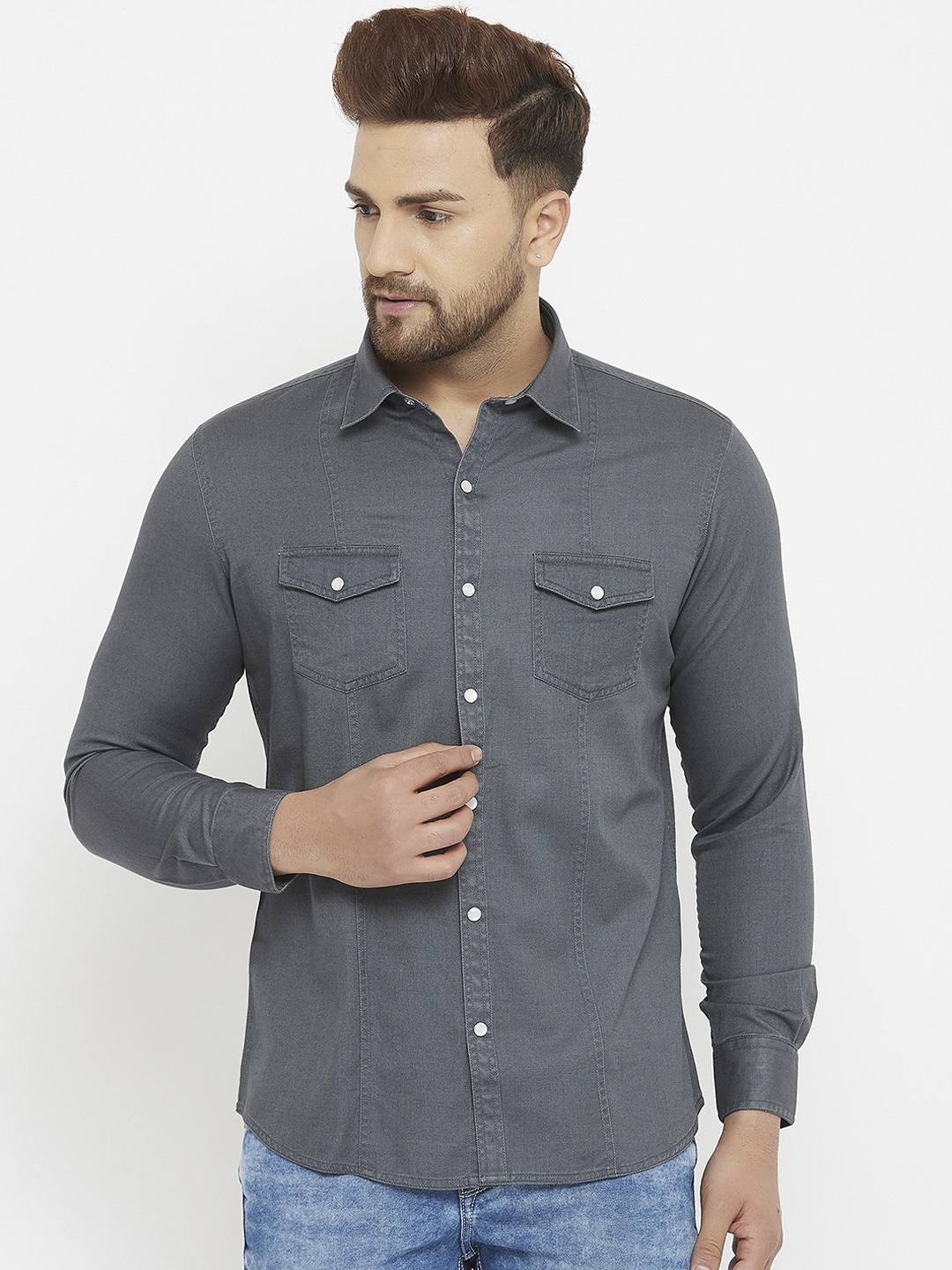 

Canary London Men Grey Solid Slim Fit Casual Shirt