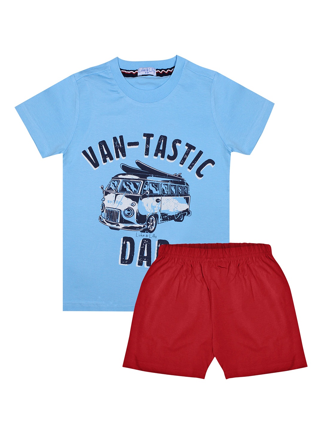 

Luke & Lilly Boys Blue & Red Printed Cotton T-shirt with Shorts