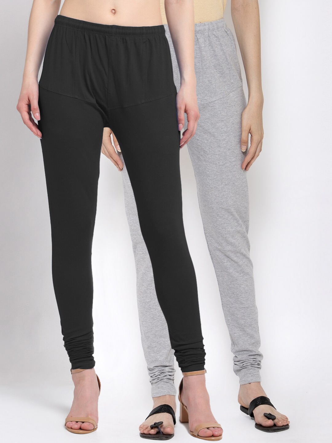

KLOTTHE Women Pack Of 2 Solid Cotton Churidar-Length Leggings, Black