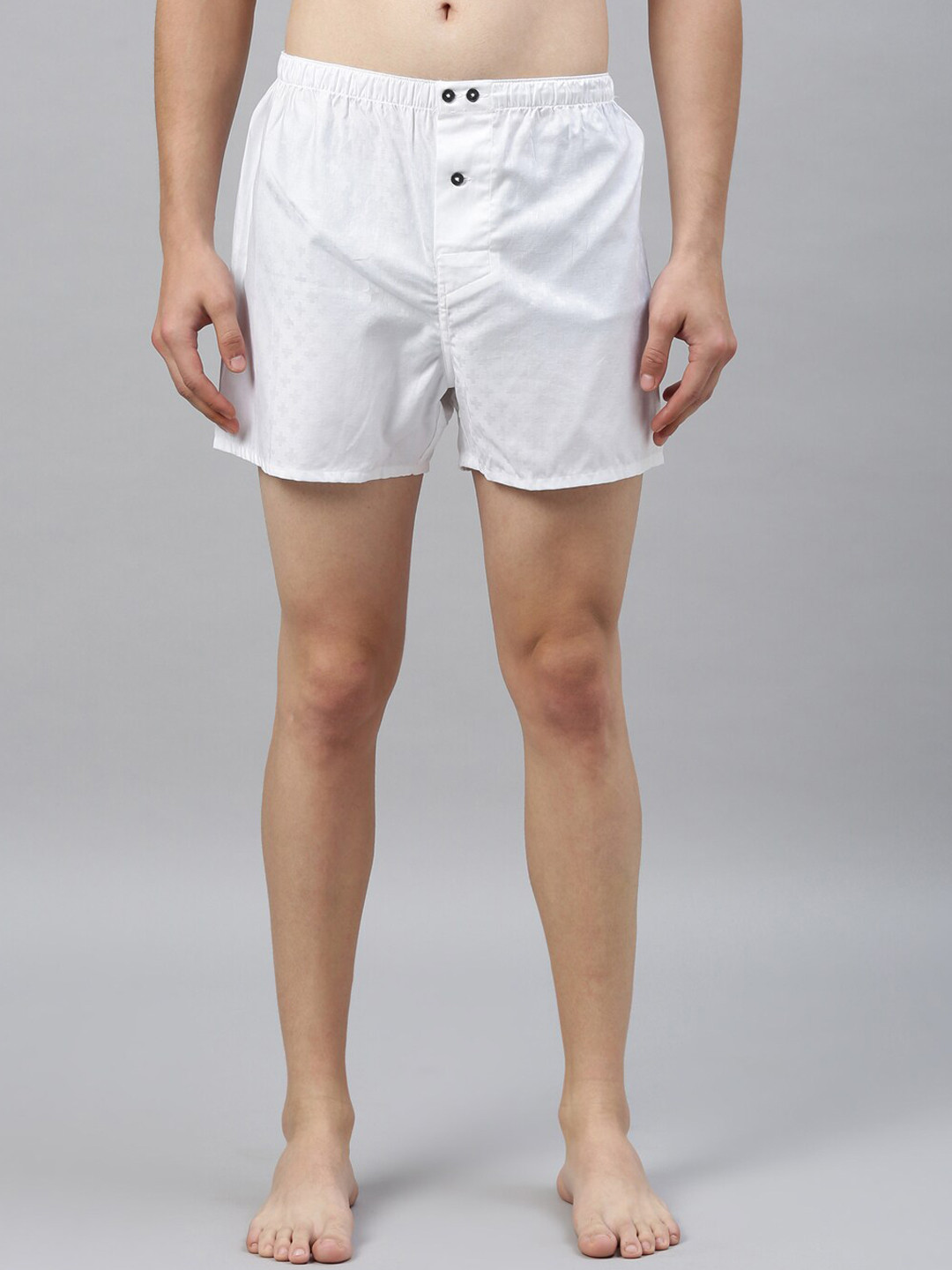 

RARE RABBIT Men White Self Design Pure Cotton Boxers