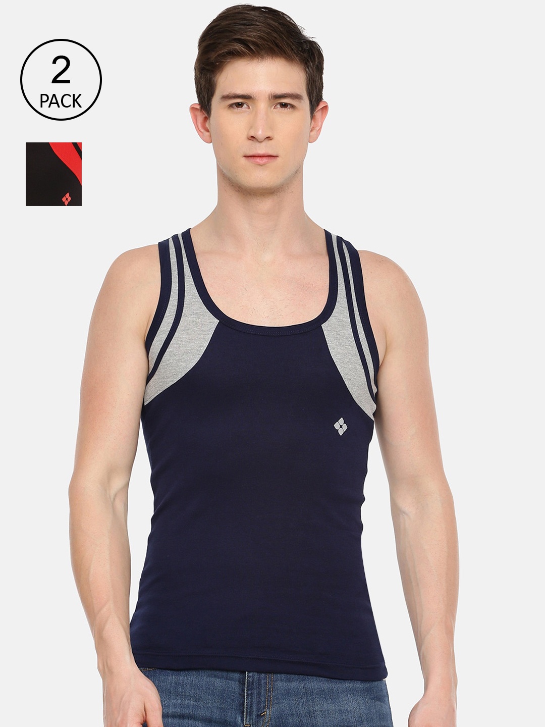 

Dollar Bigboss Men Solid Pack of 2 Cotton Racerback Styled Gym Vest, Assorted