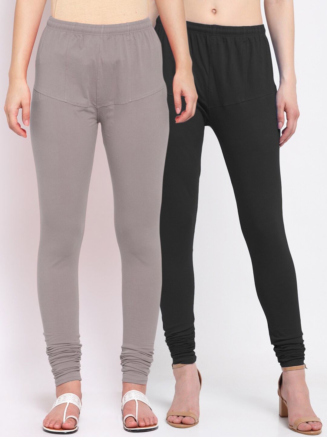

KLOTTHE Women Pack of 2 Solid Cotton Churidar-Length Leggings, Black