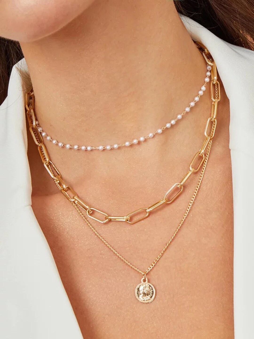 

Shining Diva Fashion Gold-Plated Layered Necklace