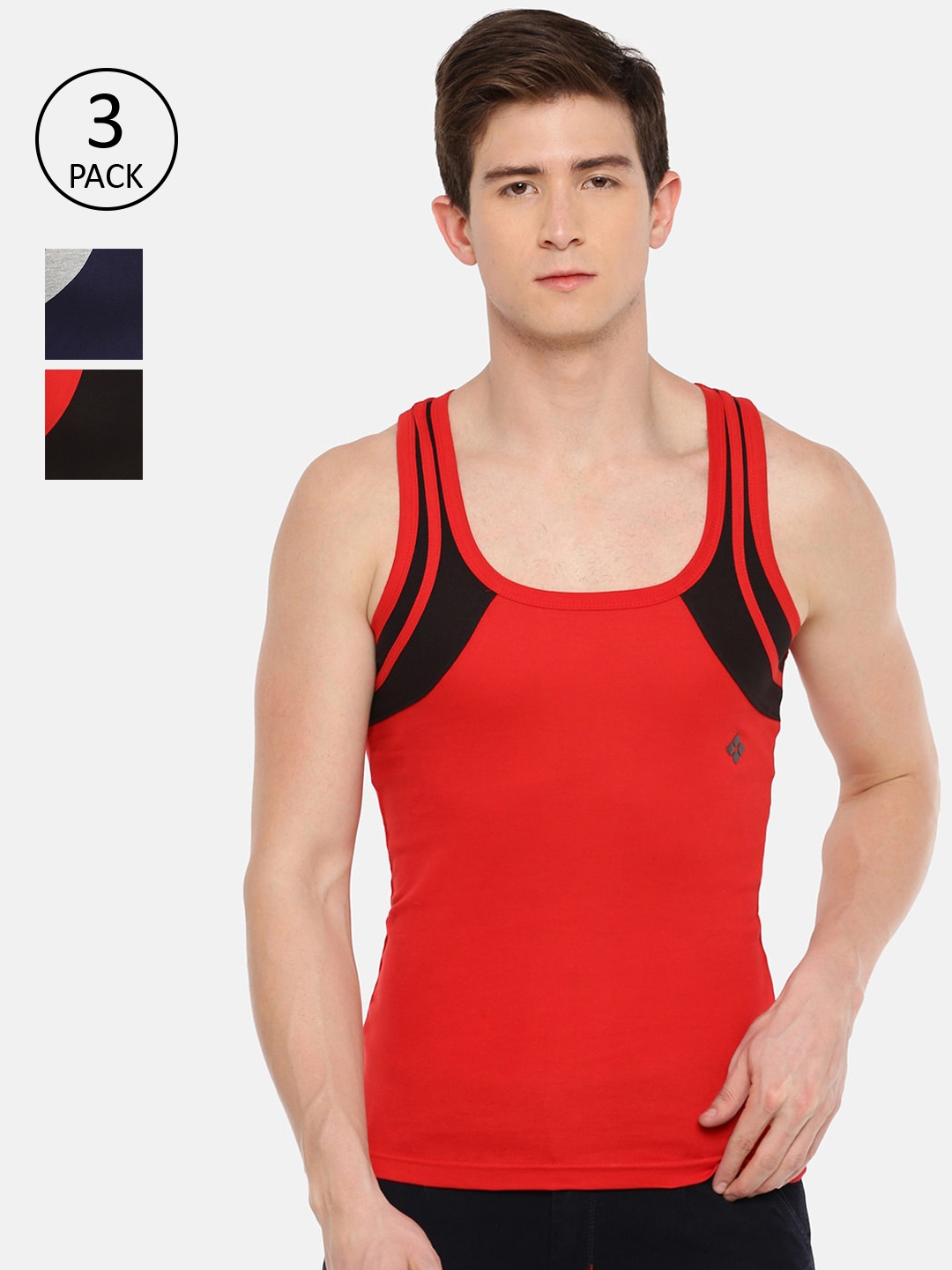 

Dollar Bigboss Men Assorted Pack of 3 Cotton Racerback Styled Gym Vest