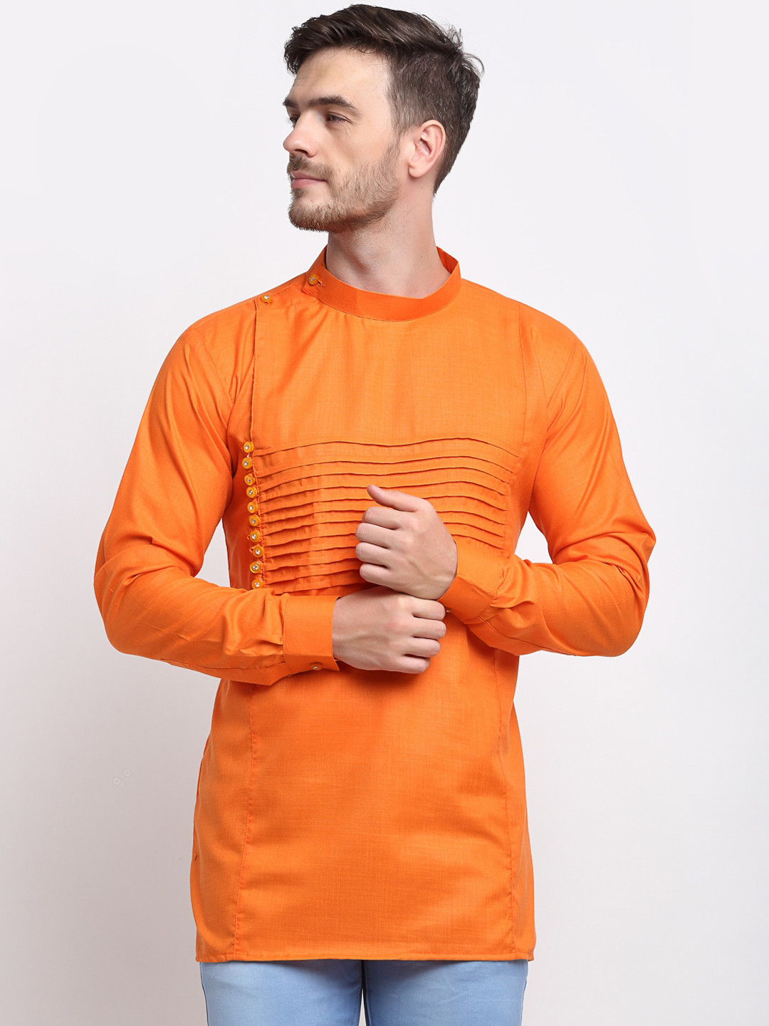 

Benstoke Men Orange Patchwork Kurta