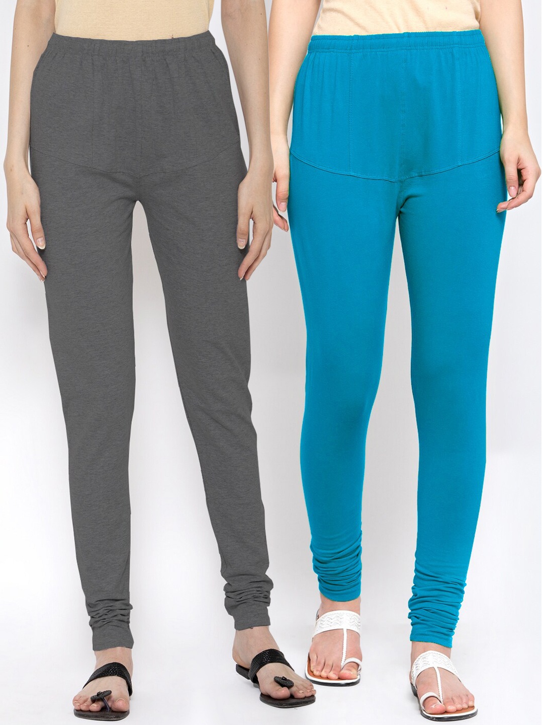 

KLOTTHE Women Pack Of 2 Solid Cotton Churidar-Length Leggings, Grey