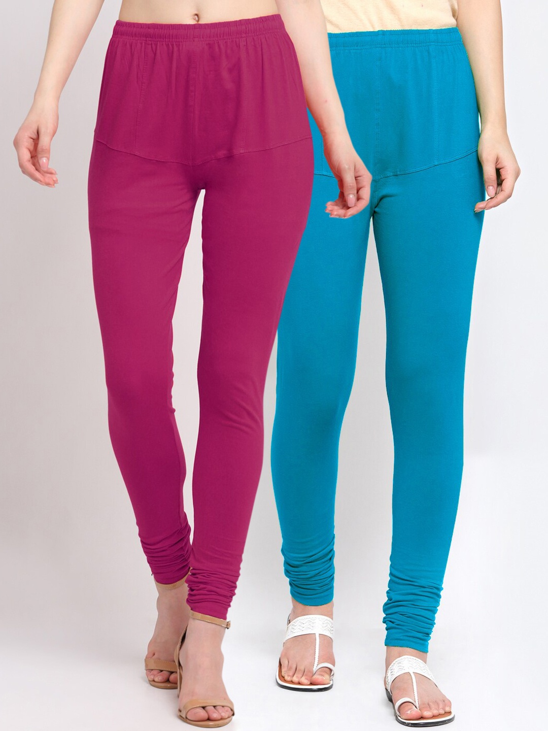 

KLOTTHE Women Pack Of 2 Solid Cotton Churidar-Length Leggings, Magenta