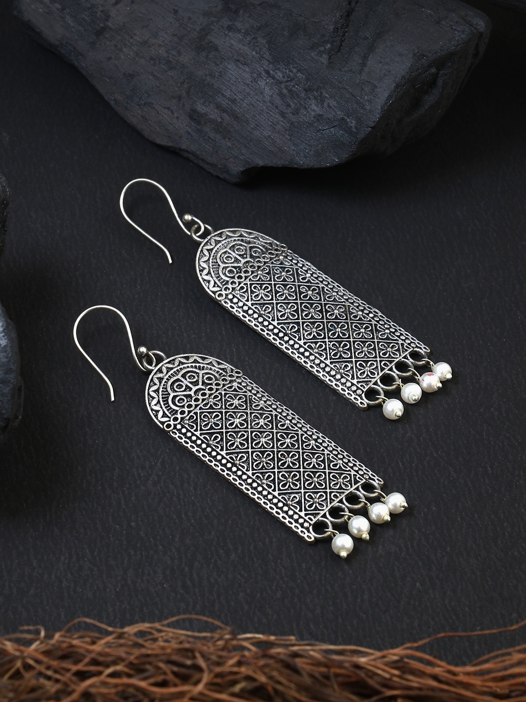 

Adwitiya Collection Silver-Plated Contemporary Drop Earrings