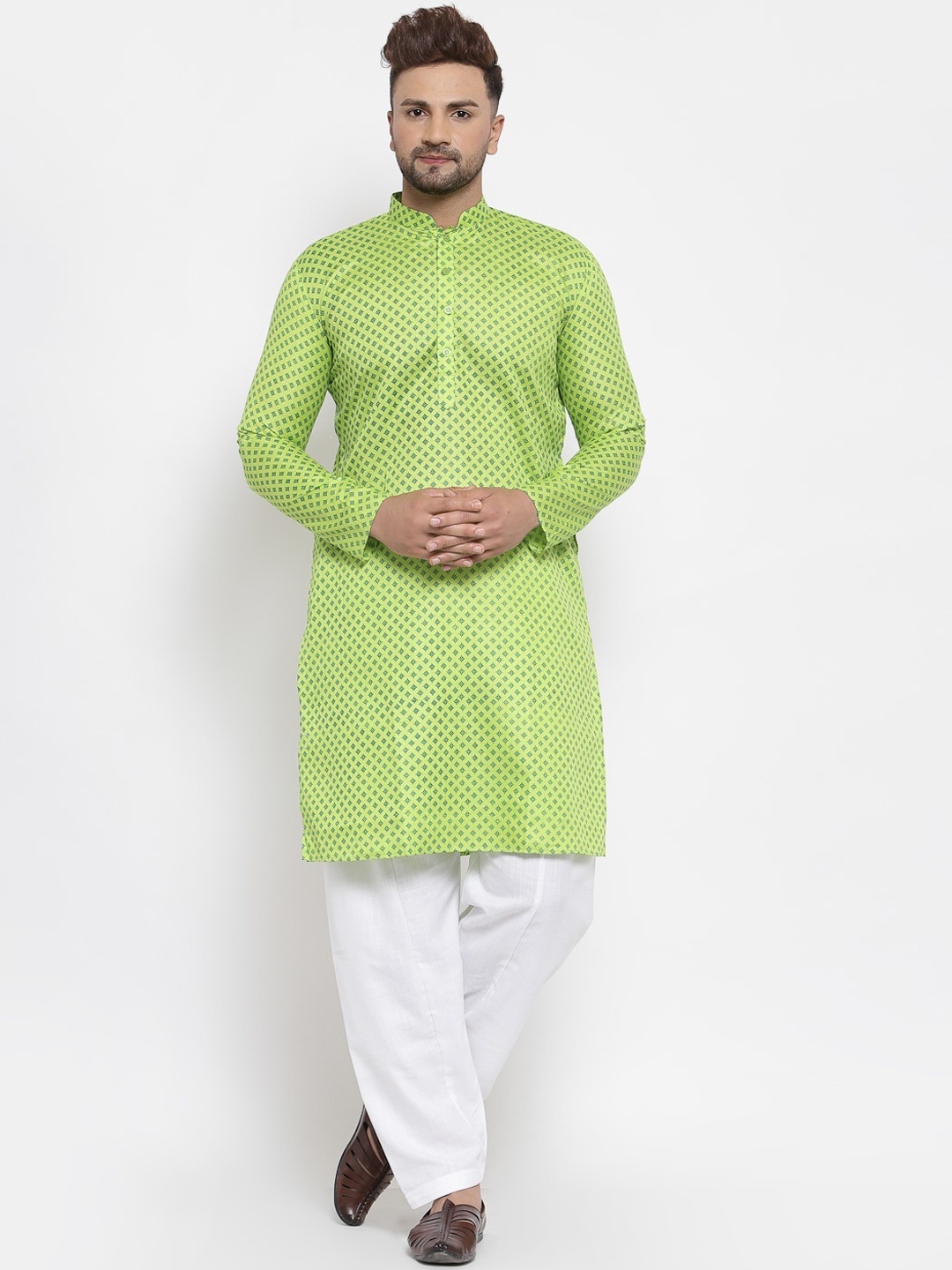 

MAXENCE Men Green Geometric Printed Kurta with Salwar